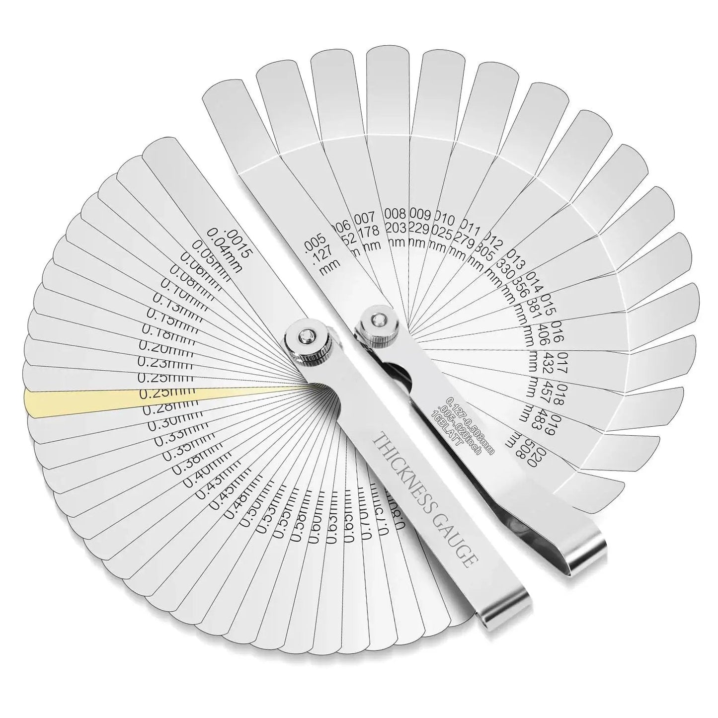 Stainless Steel Feeler Gauge Set With 32 Straight Blades And 16 Angled Blades For Precise Gap And Thickness Measurement And Stackable Blades