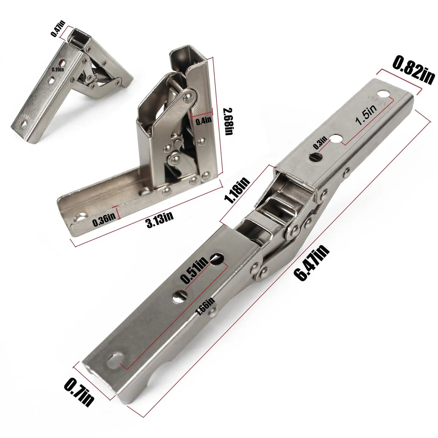 Sleek Invisible Concealed Hydraulic Buffer Cabinet Hinges For Effortless Quiet Closing And Space Saving Design, Built With Heavy Duty Rust Resistant Steel, shown in various views with measurements.
