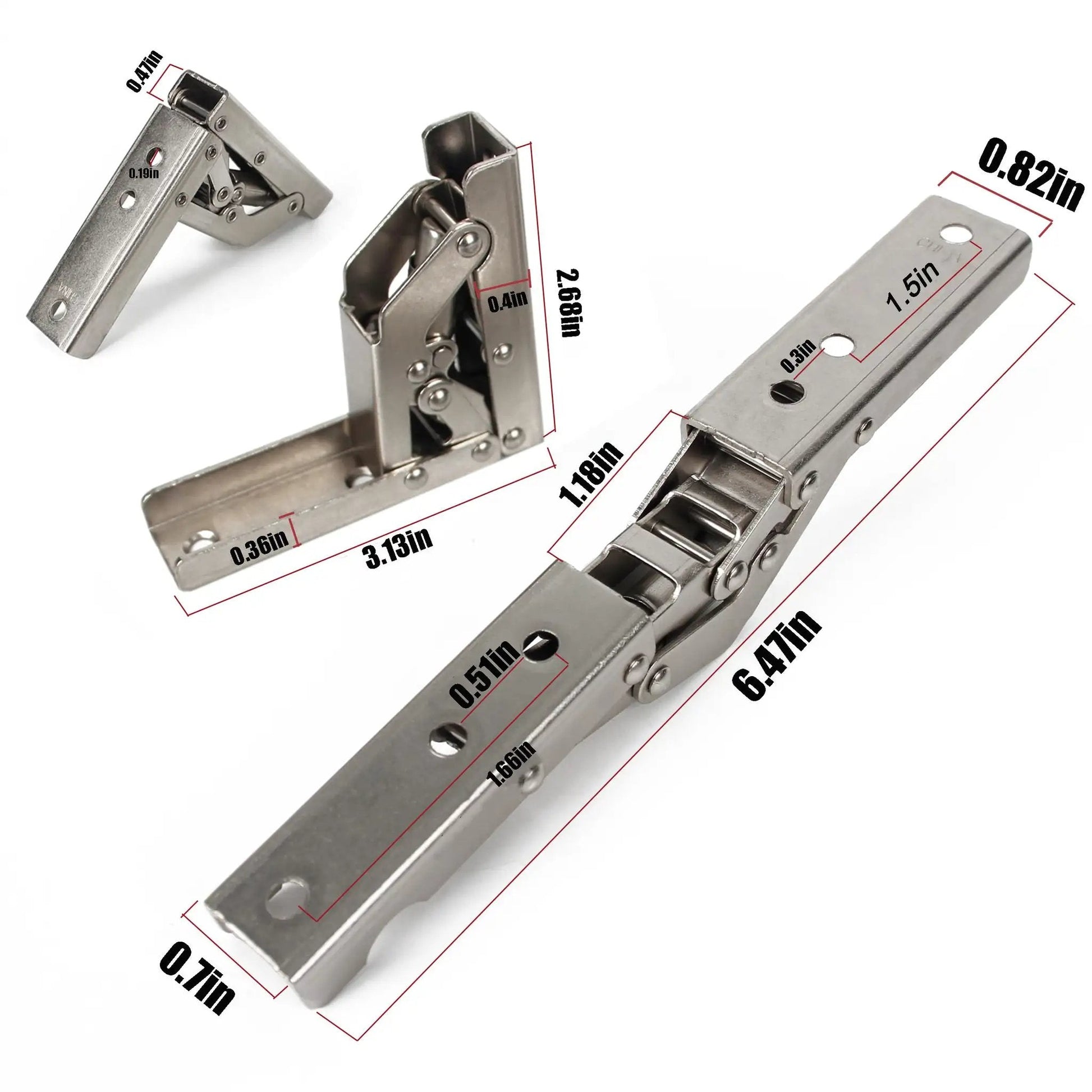 Sleek Invisible Concealed Hydraulic Buffer Cabinet Hinges For Effortless Quiet Closing And Space Saving Design, Built With Heavy Duty Rust Resistant Steel, shown in various views with measurements.