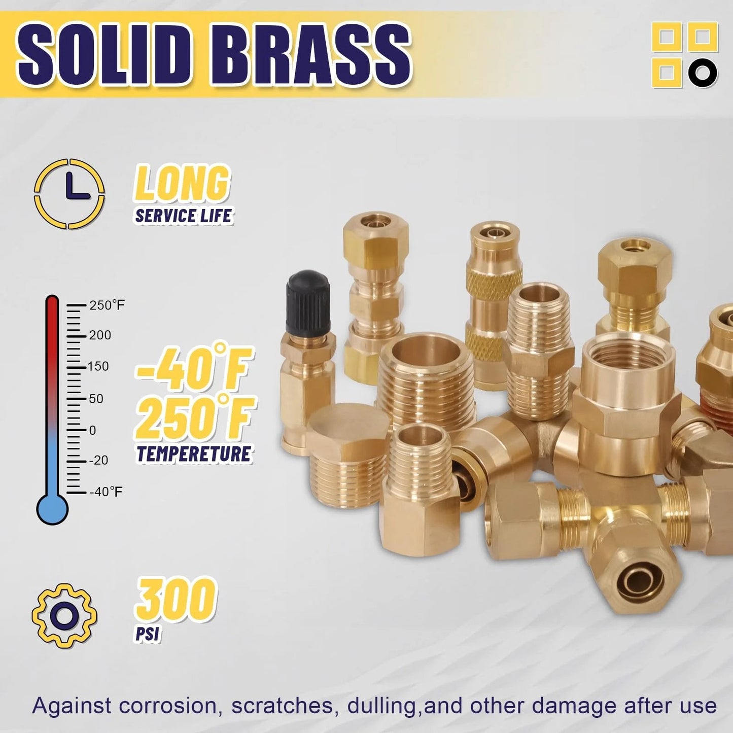 All In One 250 Pcs Brass DOT Air Brake Line Fittings And Nylon Tube Compression Fittings Assortment Kit For One Quarter Inch To Three Quarters Inch NPT