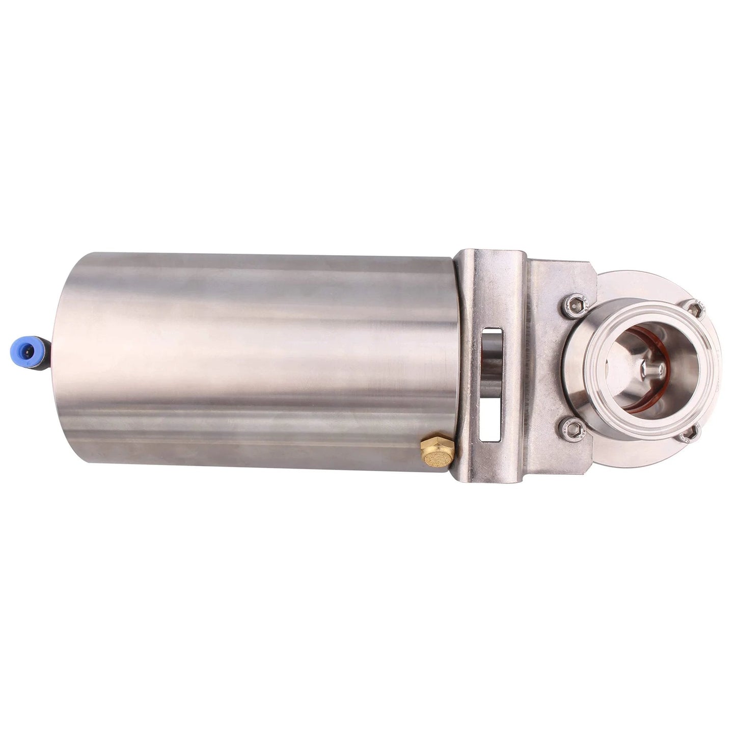 Side view of Premium 1.5 Inch Tri Clamp Sanitary Butterfly Valve With Pneumatic Actuator, SS304 Stainless, Single Acting Auto Return by DERNORD.