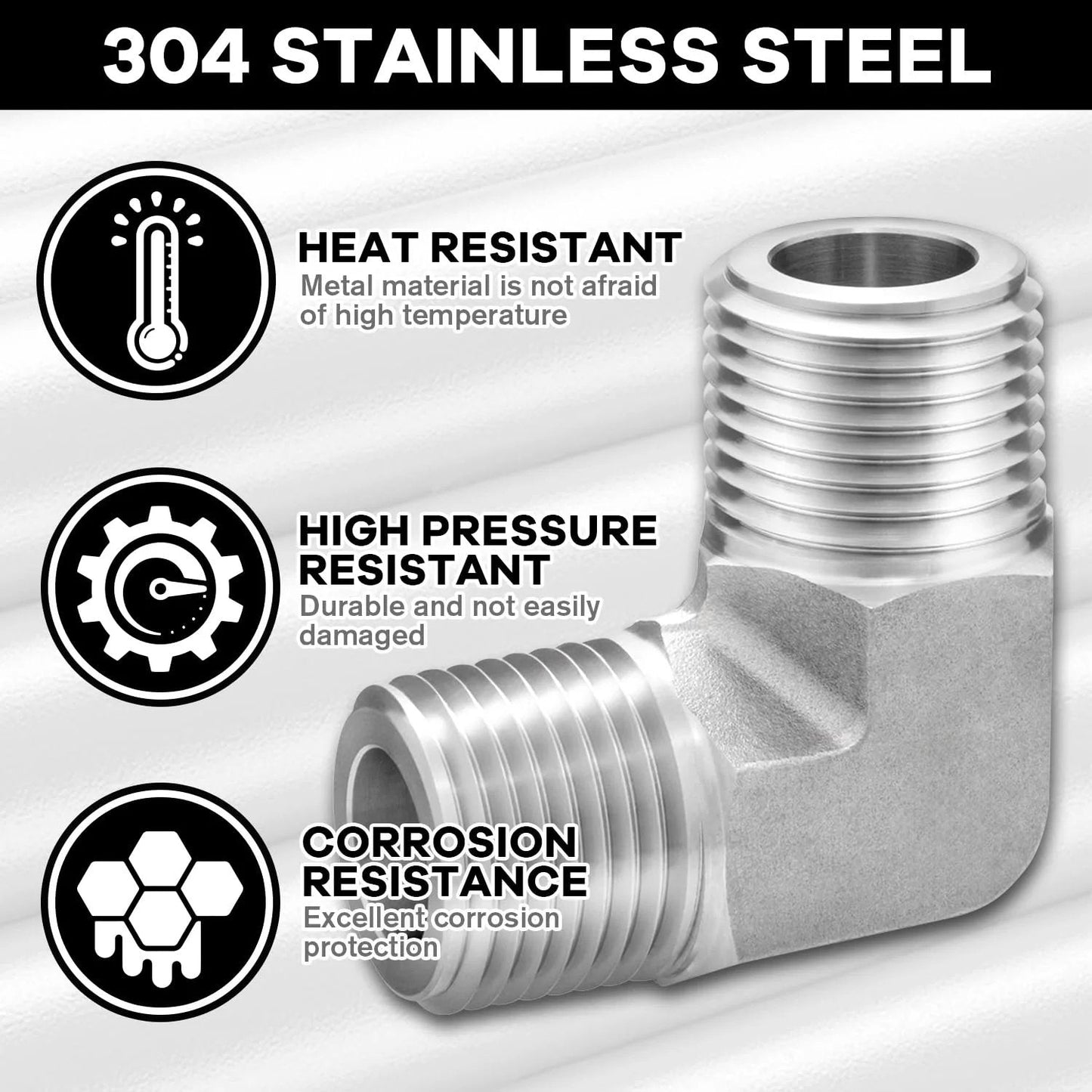 304 Stainless Steel 90 Degree Street Elbow One Quarter Inch NPT Male To One Quarter Inch NPT Male Pipe Fitting 2 Pack Forged