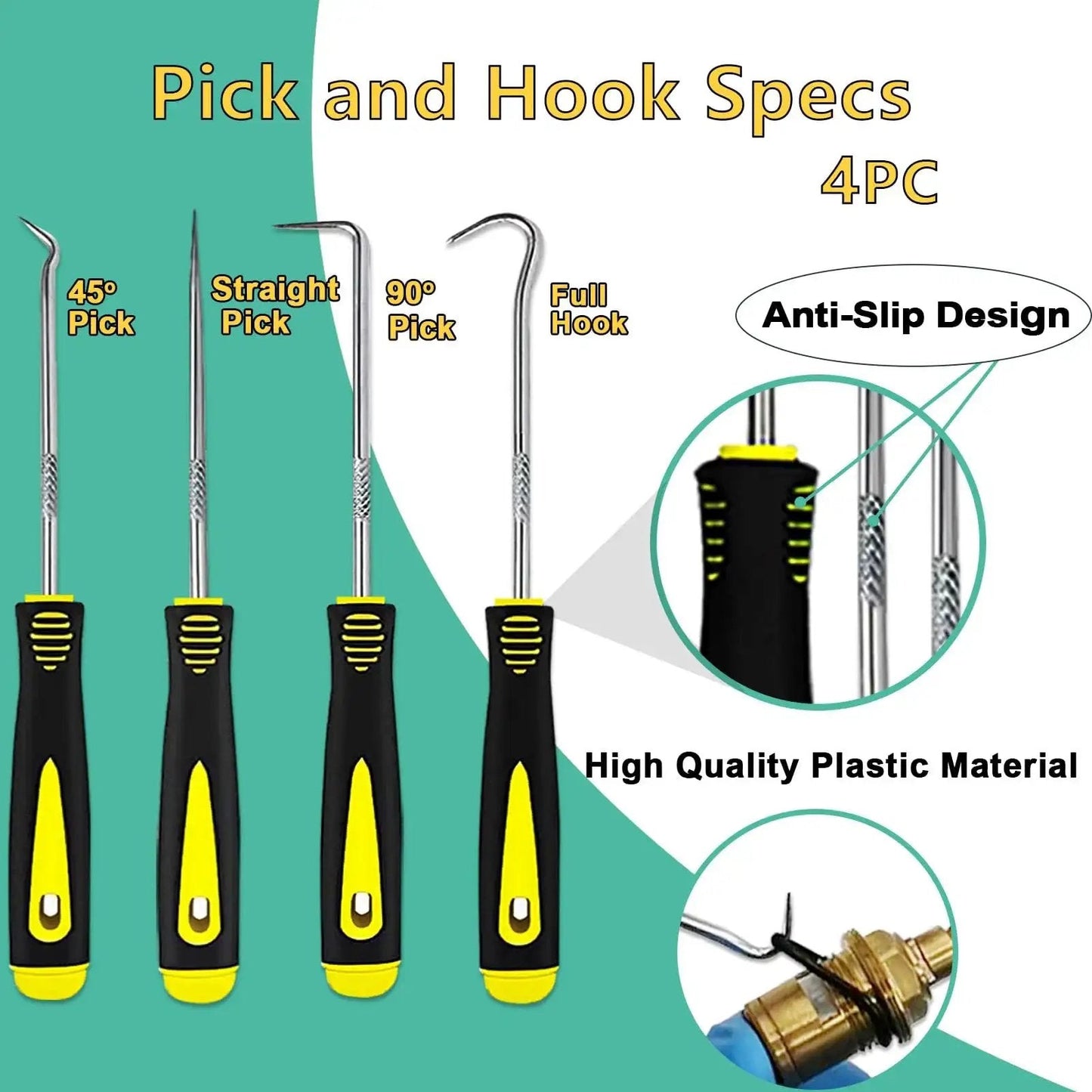 Must-Have 1086-Piece SAE O Ring Assortment Kit with 4 pick and hook tools shown in various designs and anti-slip handles