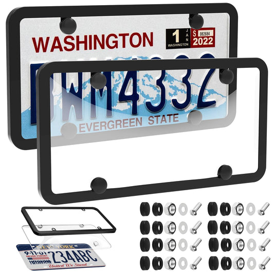 2 Pack Clear License Plate Frame Cover With Curved Surface Design And Bubble Protection Keeps Your Plate Clear From Fading And Rust Anti Corrosion Exterior Automotive Accessory