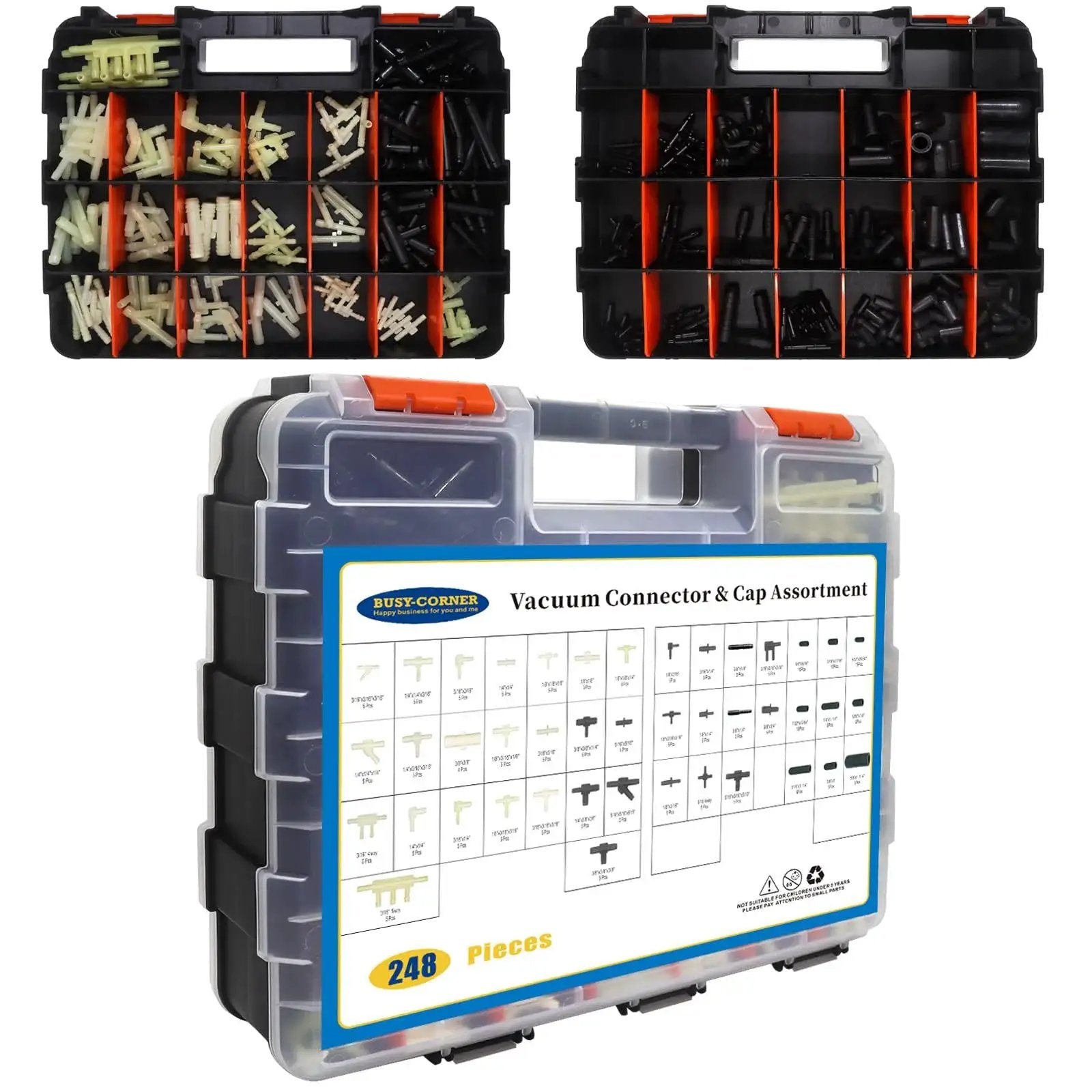 Ultimate Garage Must Have 248 Piece Automotive Vacuum Tubing Connector And Cap Assortment Kit with 34 tubing connectors and organizer