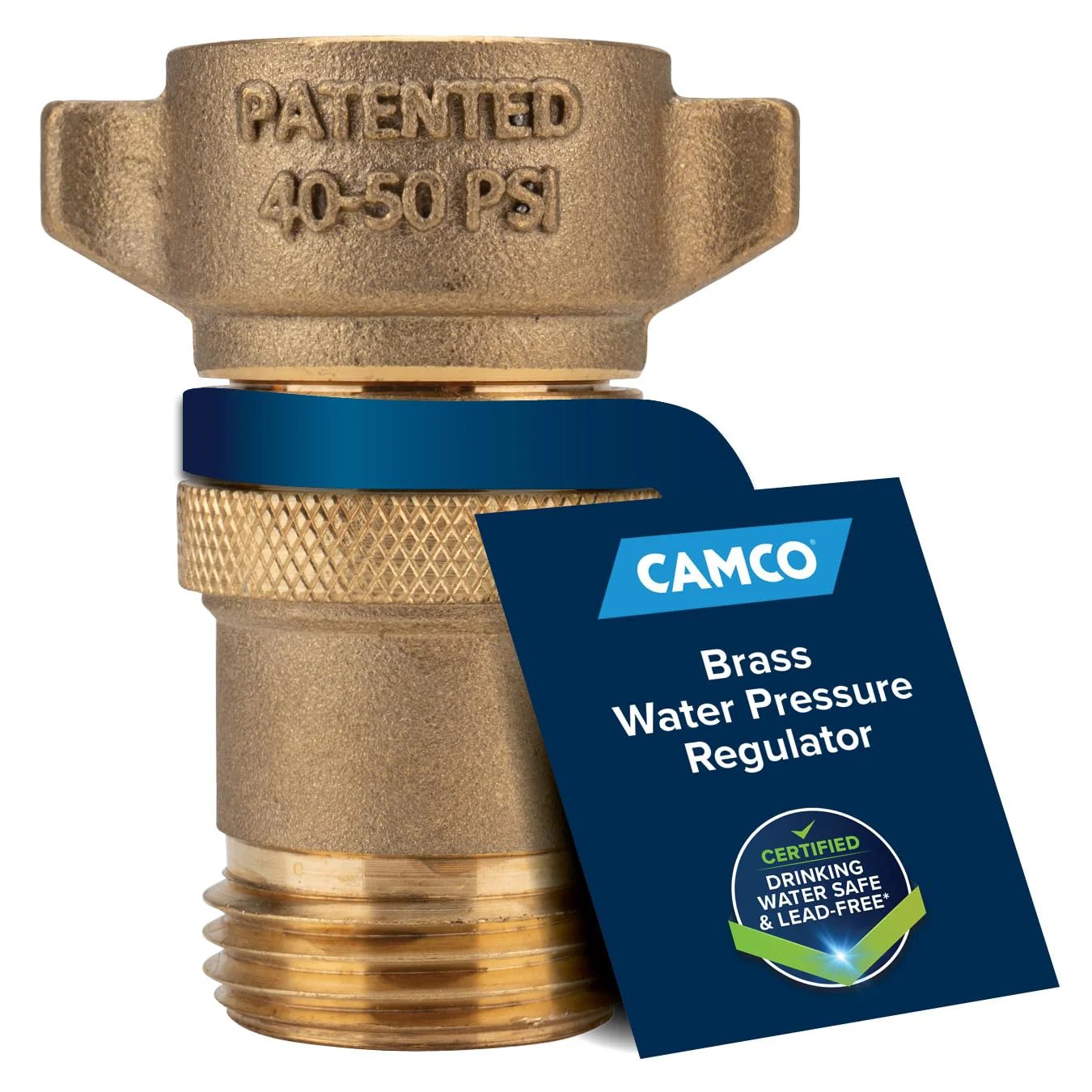 Brass RV Water Pressure Regulator For Safe 40 To 50 PSI Keeps Hoses Plumbing And Small Appliances In Check On Campers And Boats Drinking Water Safe Durable Camco