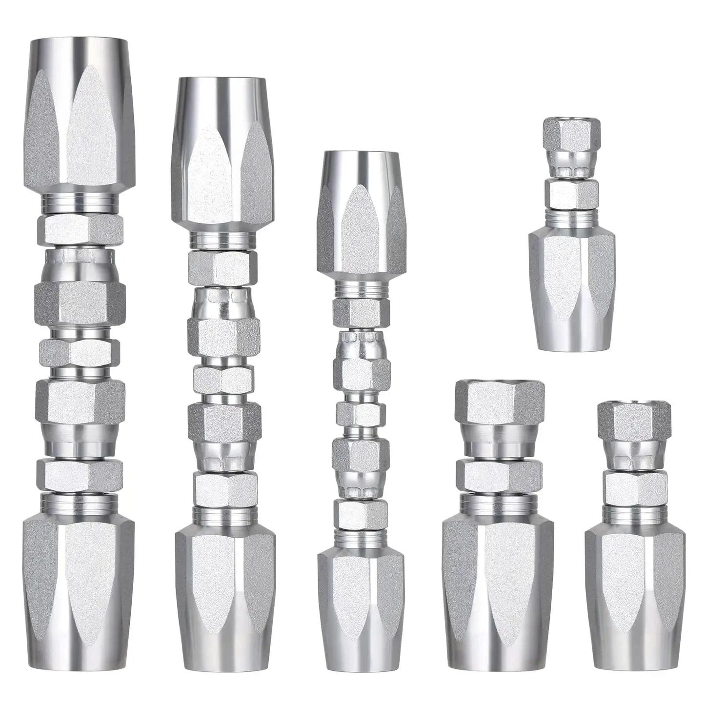 Hydraulic Hose Field Repair Kit With Three Diameters One Quarter Inch Three Eighths Inch And One Half Inch Inner Diameter Plus Six Small Repair Parts Reusable 08 R2 Two Wire Fittings Go To For R2 R16 R17 R19 2SN 2SC Hoses Up To Four Thousand PSI By
