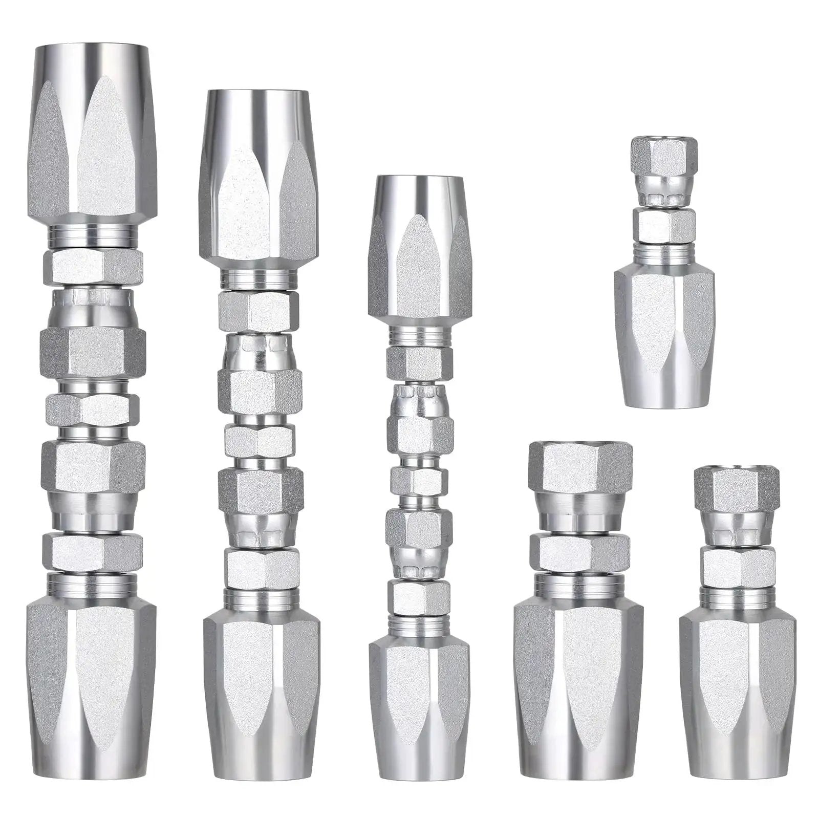Hydraulic Hose Field Repair Kit With Three Diameters One Quarter Inch Three Eighths Inch And One Half Inch Inner Diameter Plus Six Small Repair Parts Reusable 08 R2 Two Wire Fittings Go To For R2 R16 R17 R19 2SN 2SC Hoses Up To Four Thousand PSI By