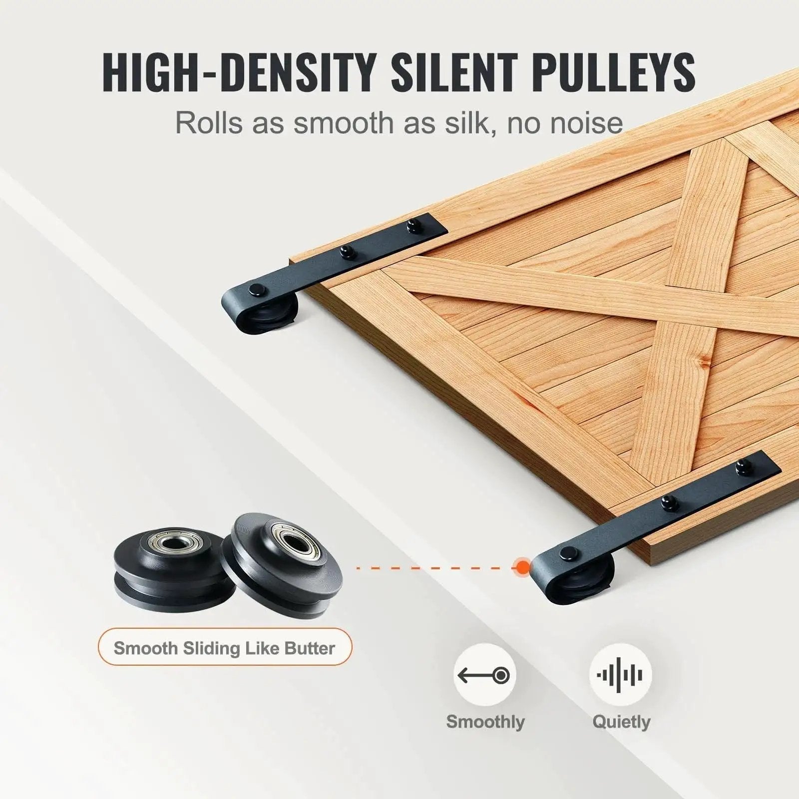 Sliding Barn Door Hardware Kit 8 Ft Heavy Duty Track Kit For Double Doors With Smooth Silent Pulley Supports Up To 330 Lbs Fits 3.7 To 4.3 Ft Total Width And Door Panels 1.3 To 1.8 Inches Thick Includes Two Section Tracks