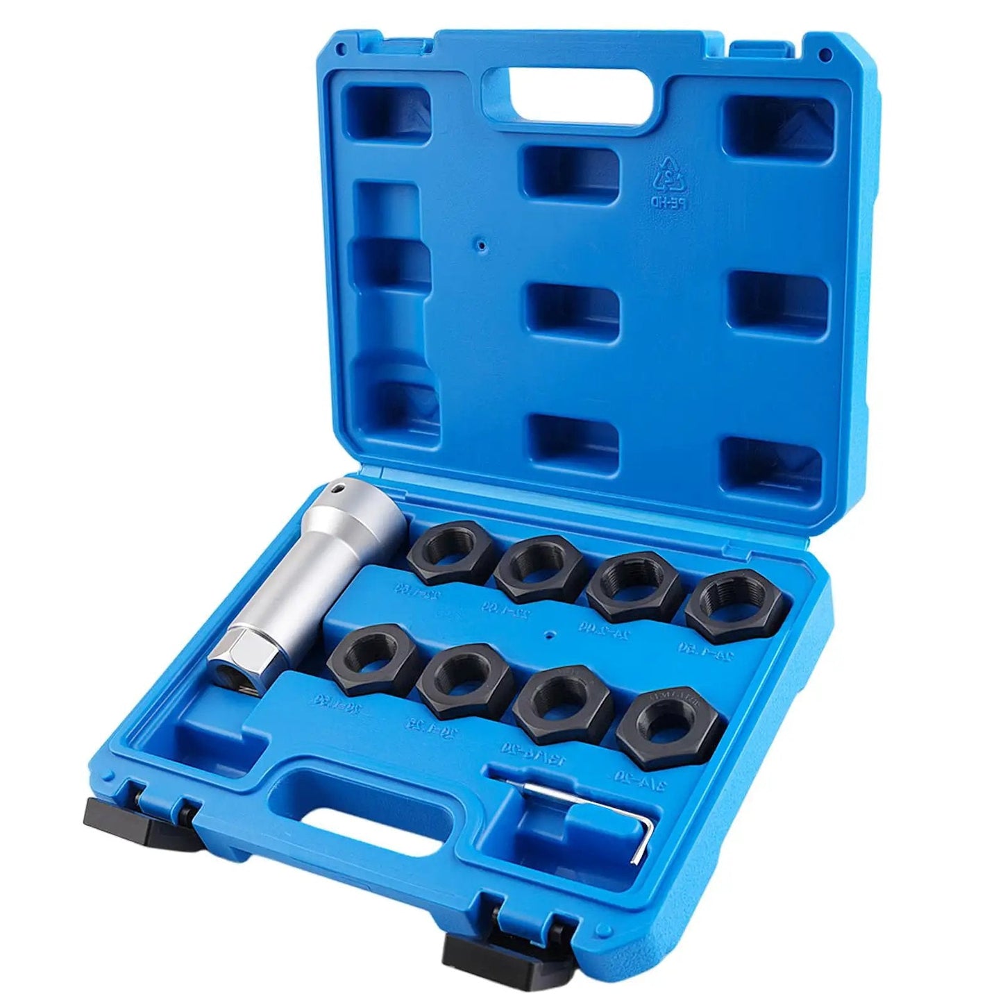 All-In-One Axle Thread Repair Kit For Spindles And Wheel Studs By Syizyen in a blue case with 8 dies and extension bar