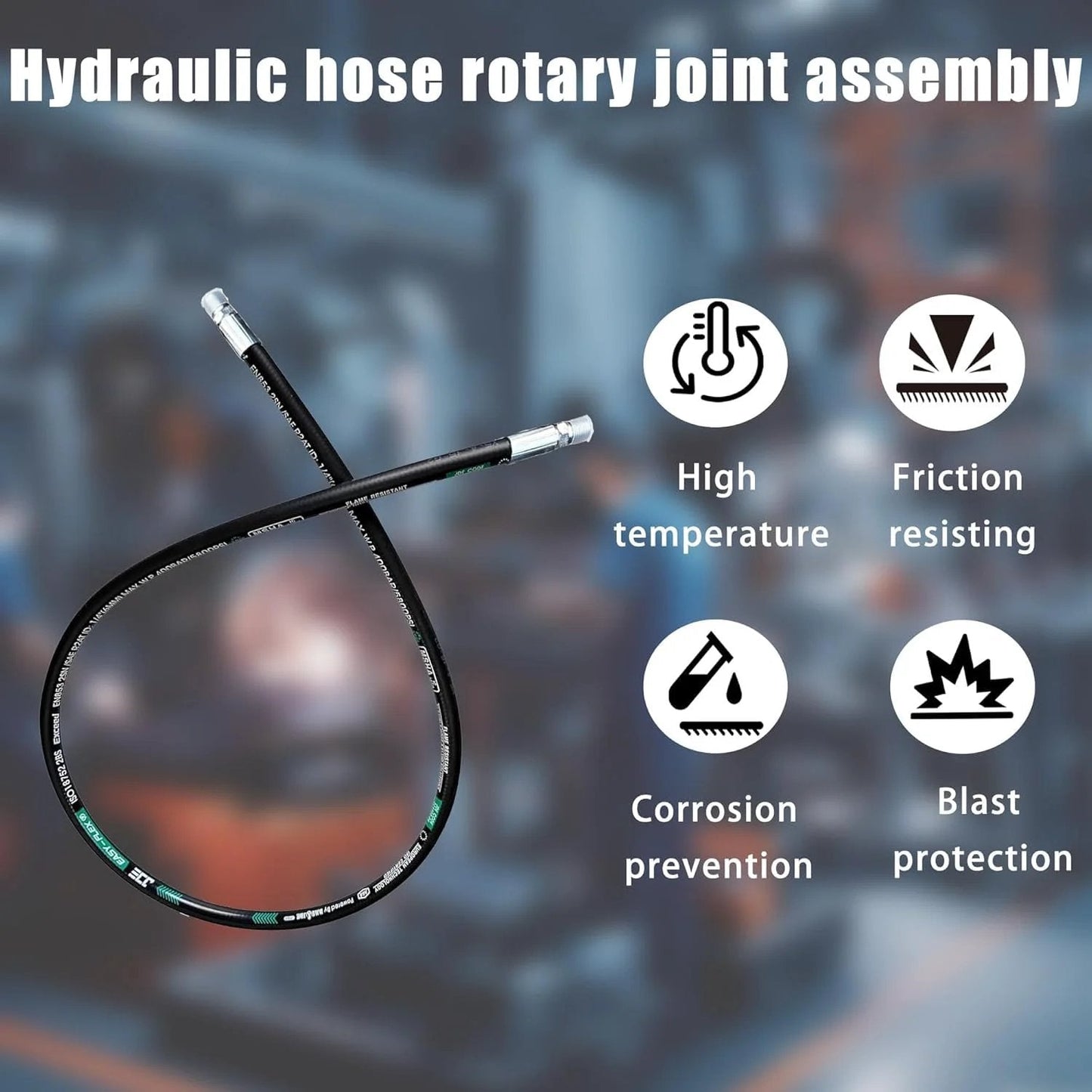 One Quarter Inch Hydraulic Hose Assembly With Male NPT Ends, 5800 PSI Rating, 12 Inch Length, black all-weather outer layer