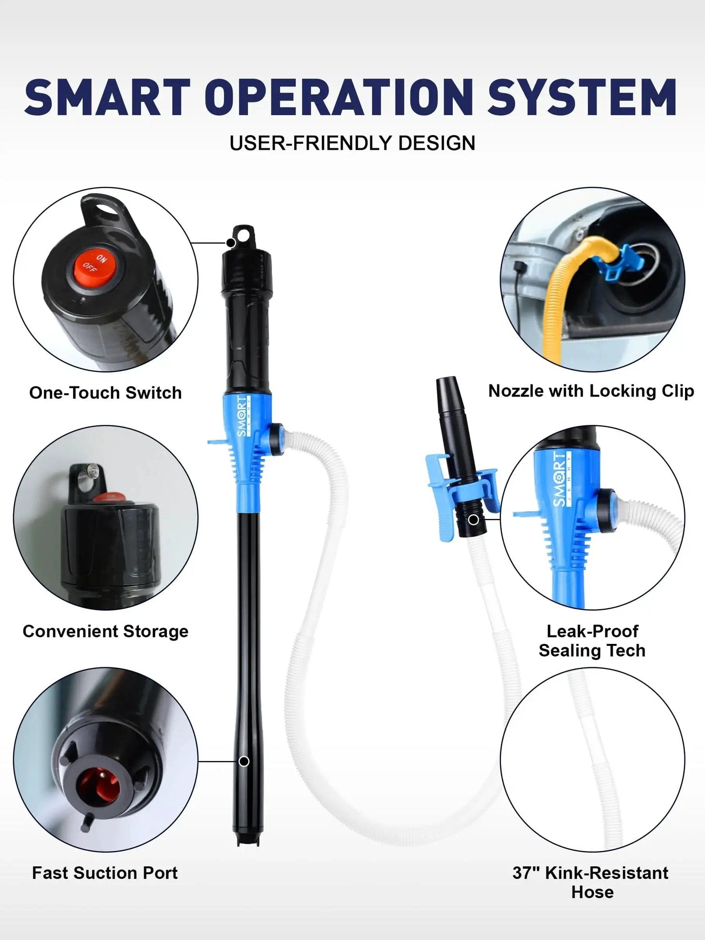 Battery Operated Oil Transfer Pump 3 GPM For Gasoline Diesel Water And More, showing smart operation features.