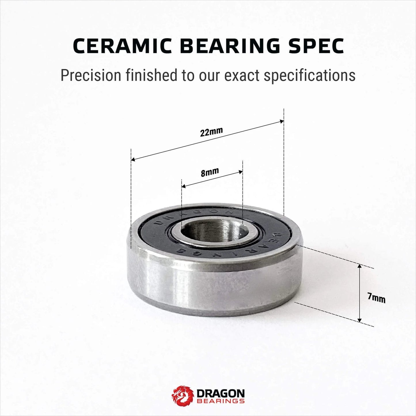 Ultra Smooth Ceramic Inline Skate Bearings 16 Pack for 8 Wheels Pre Lubed for Crazy Fast Rolling Dragon Brand 608 Bearings With Guaranteed For Life and High Performance Race Quality, single bearing with dimensions