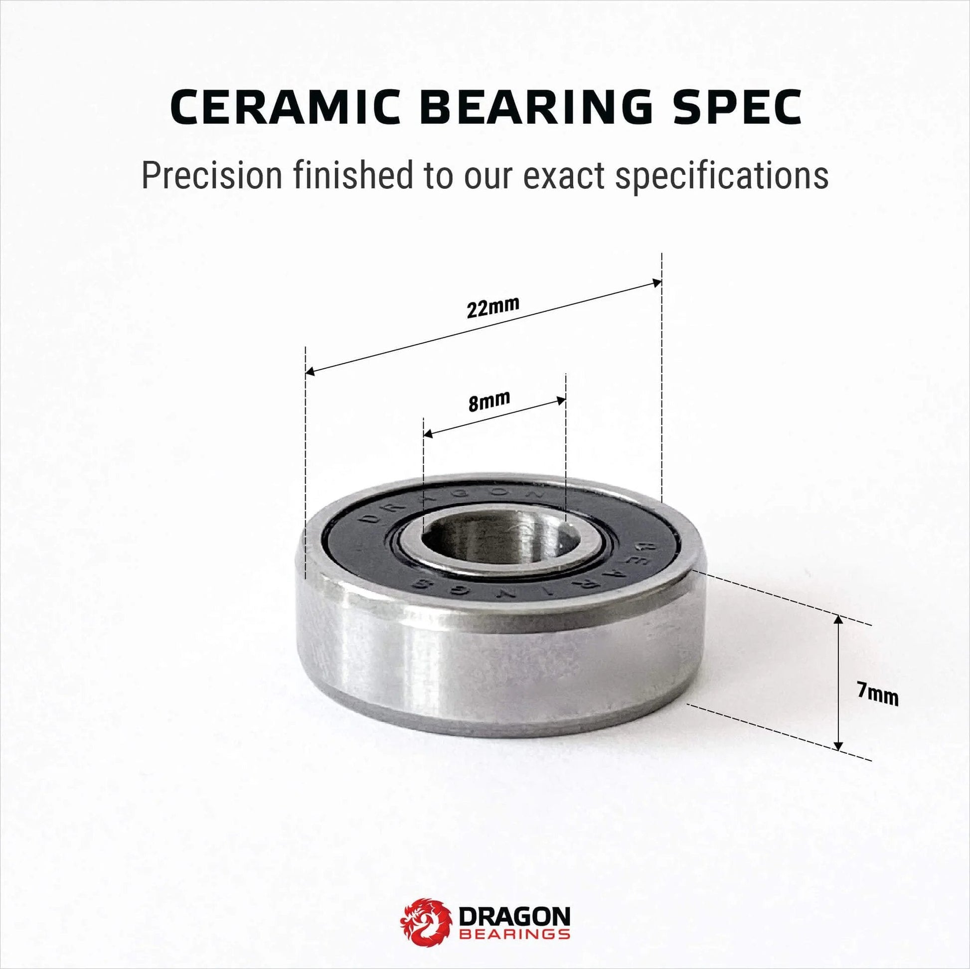 Ultra Smooth Ceramic Inline Skate Bearings 16 Pack for 8 Wheels Pre Lubed for Crazy Fast Rolling Dragon Brand 608 Bearings With Guaranteed For Life and High Performance Race Quality, single bearing with dimensions
