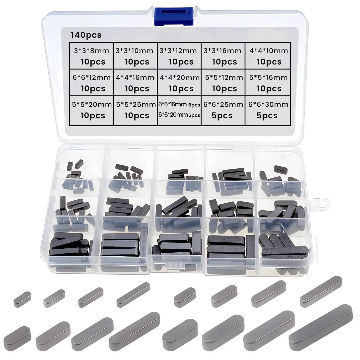 Versatile Pulley Keyway And Drive Shaft Key Set With 140 Pieces In Sizes From 3mm To 12mm In Plastic Box