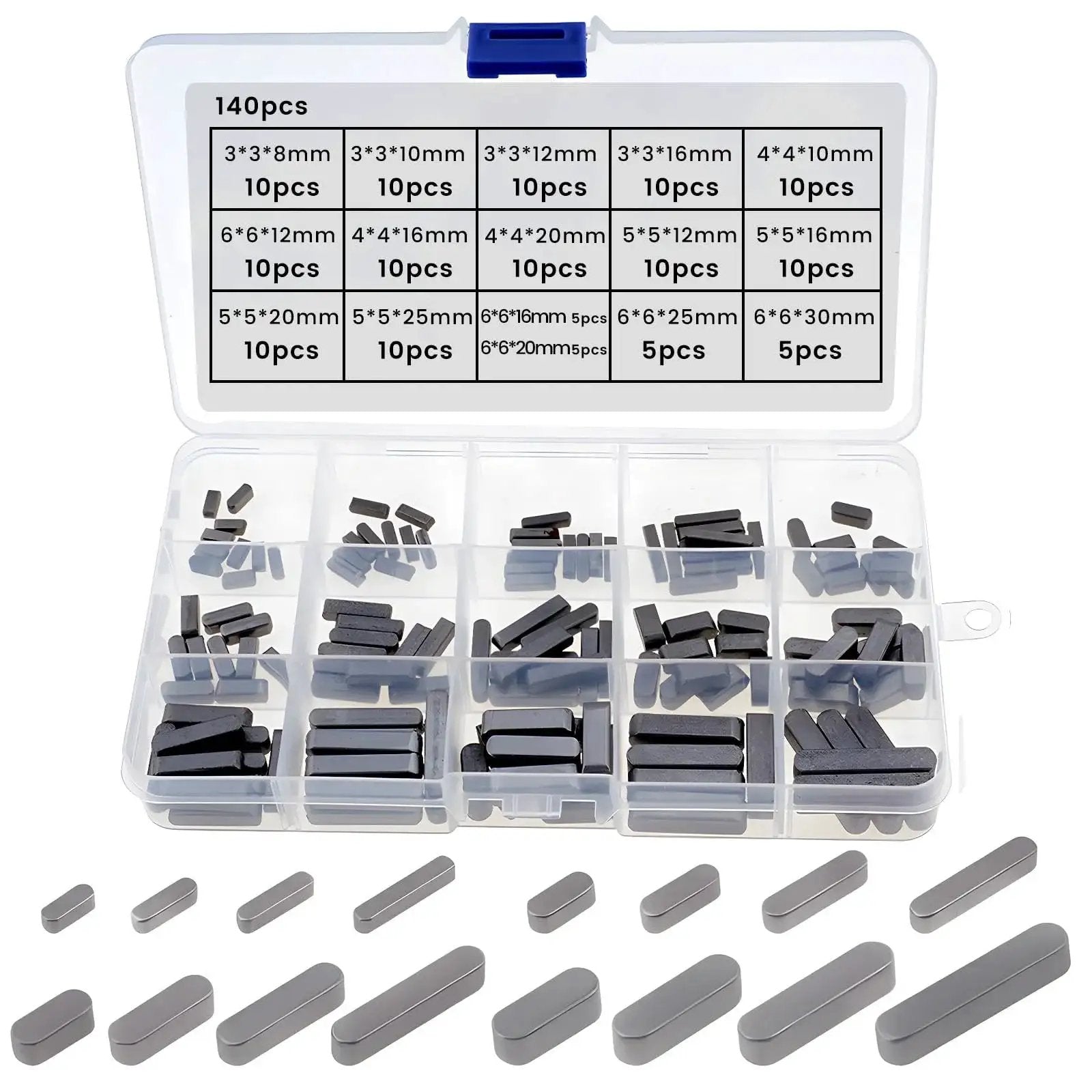 Versatile Pulley Keyway And Drive Shaft Key Set With 140 Pieces In Sizes From 3mm To 12mm In Plastic Box