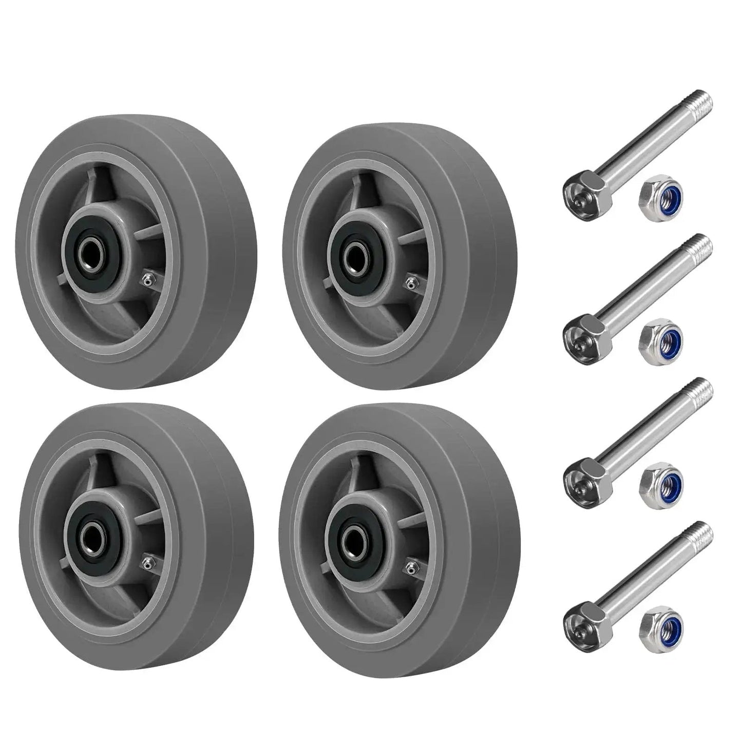 Heavy Duty 6 Inch By 2 Inch Rubber Tread Caster Wheels Set Of 4 With 1/2 Inch Bore For Carts And Hotels Quiet Indoor Use