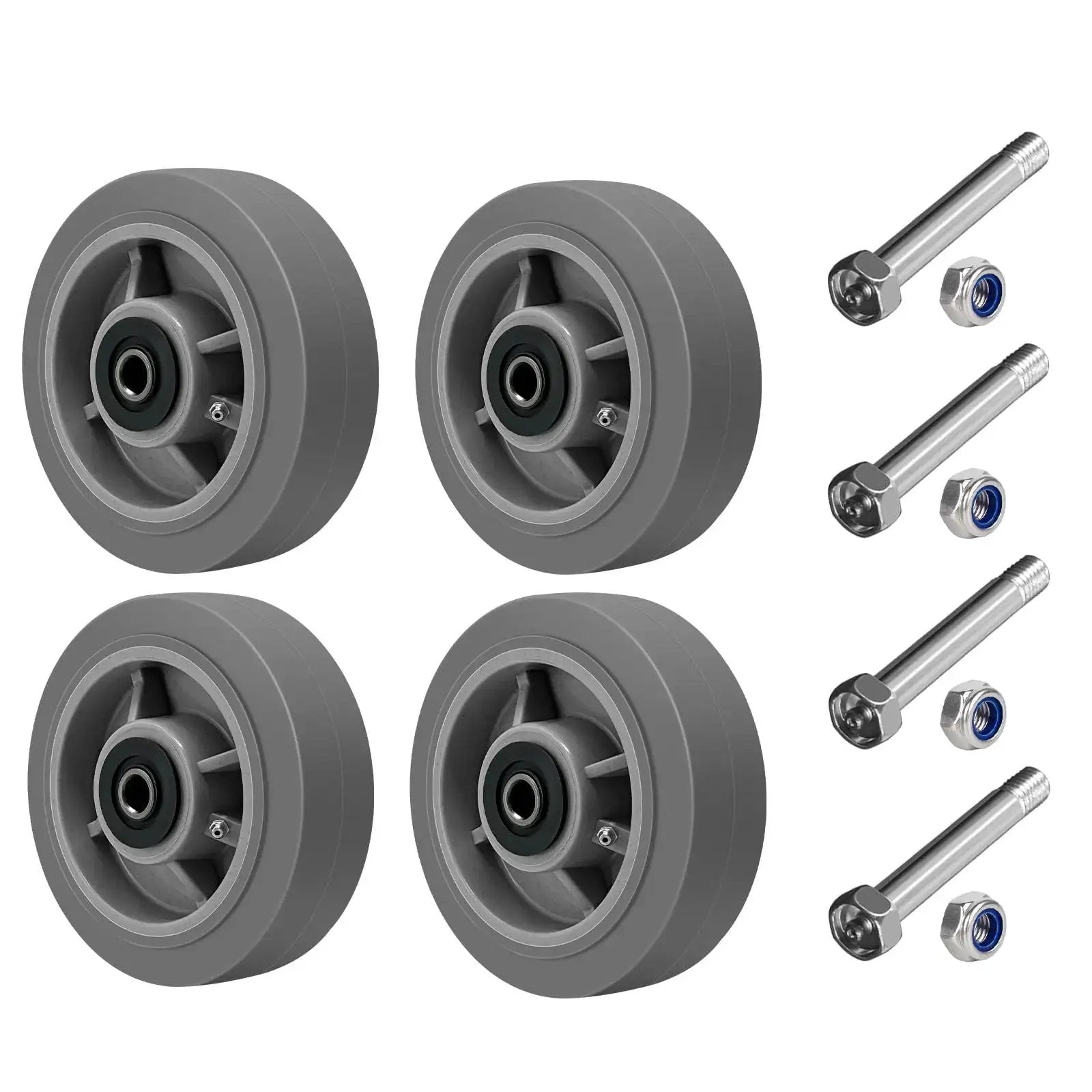 Heavy Duty 6 Inch By 2 Inch Rubber Tread Caster Wheels Set Of 4 With 1/2 Inch Bore For Carts And Hotels Quiet Indoor Use