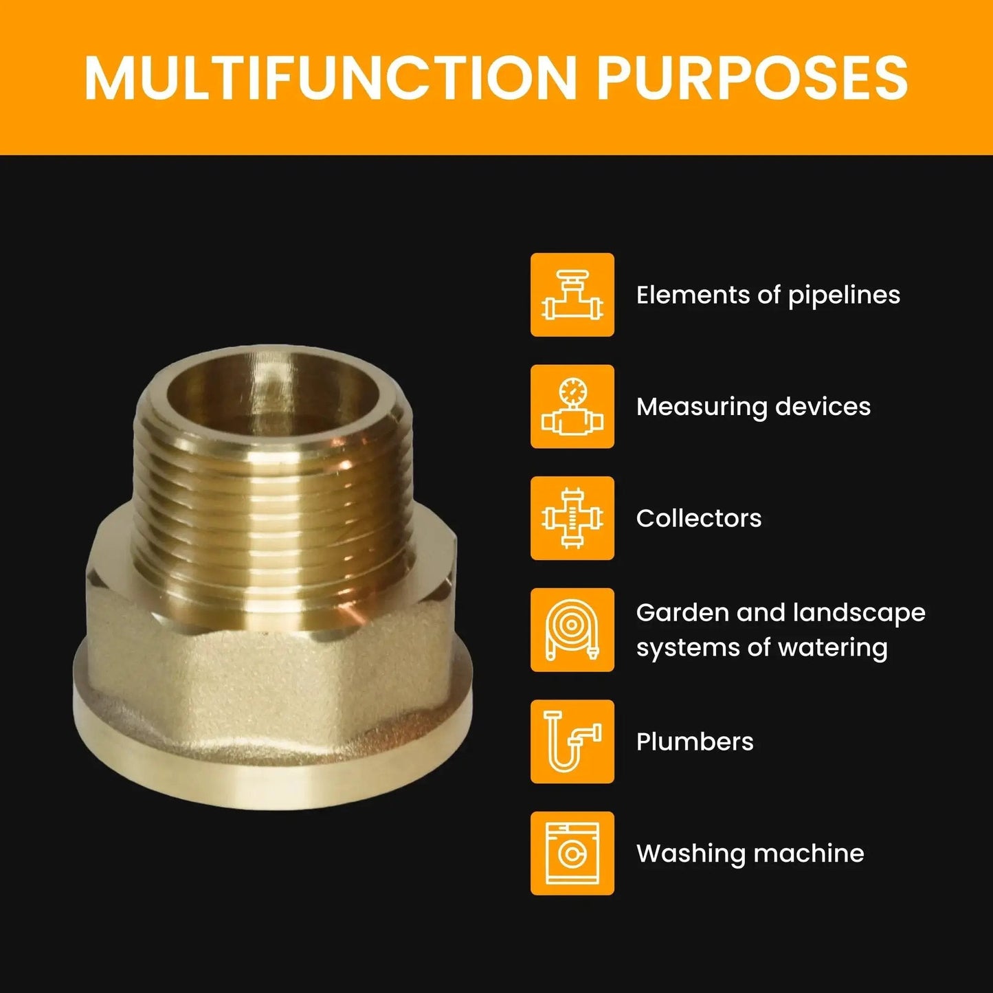 Brass Adapter Nipple Three Quarter Inch To One Inch Female Pipe Fitting NPT Connector with multifunction uses chart