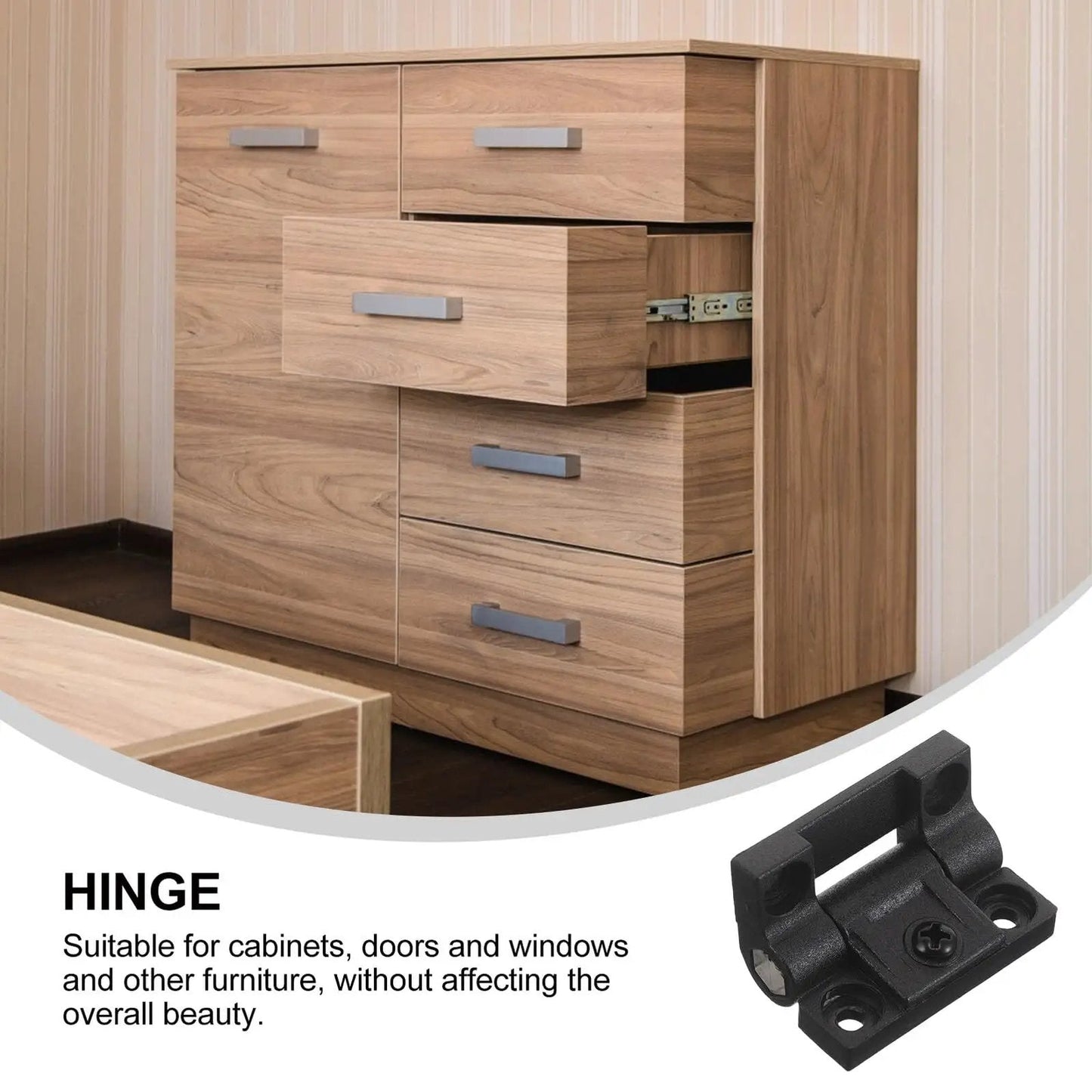 Plastic Folding Door Hinge For Closet And Cabinets 90 Degree Torque Ball Bearing Hinge Pair with Adjustable Friction Damping next to a wooden cabinet
