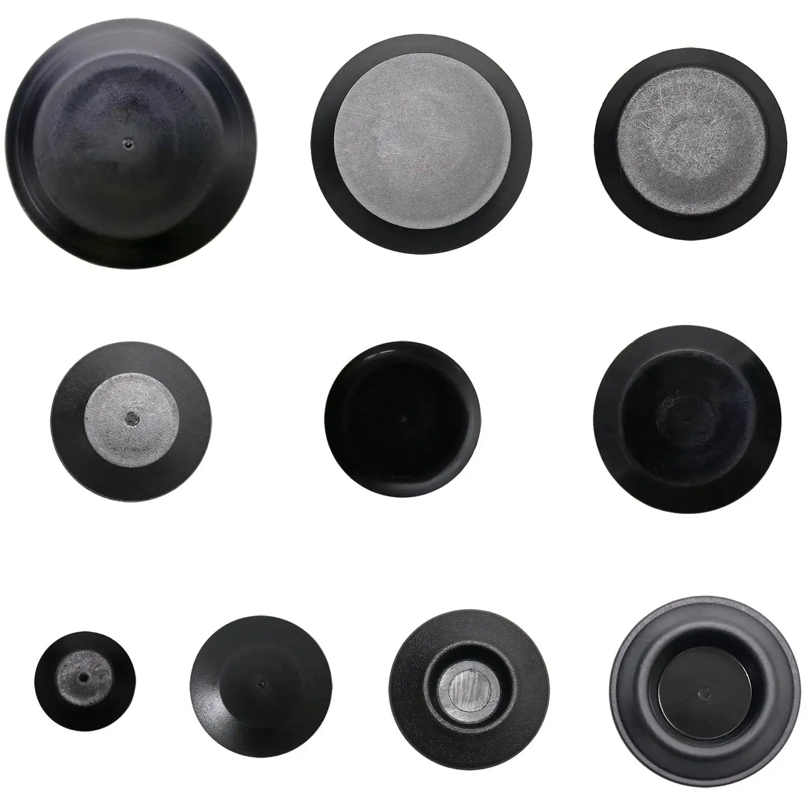 50 Pack Plastic Hole Plugs For Auto Body And Sheet Metal, Flush Mount And Button Cap Plugs, various sizes and types in a grid layout