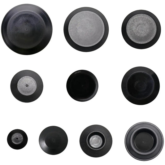 50 Pack Plastic Hole Plugs For Auto Body And Sheet Metal, Flush Mount And Button Cap Plugs, various sizes and types in a grid layout