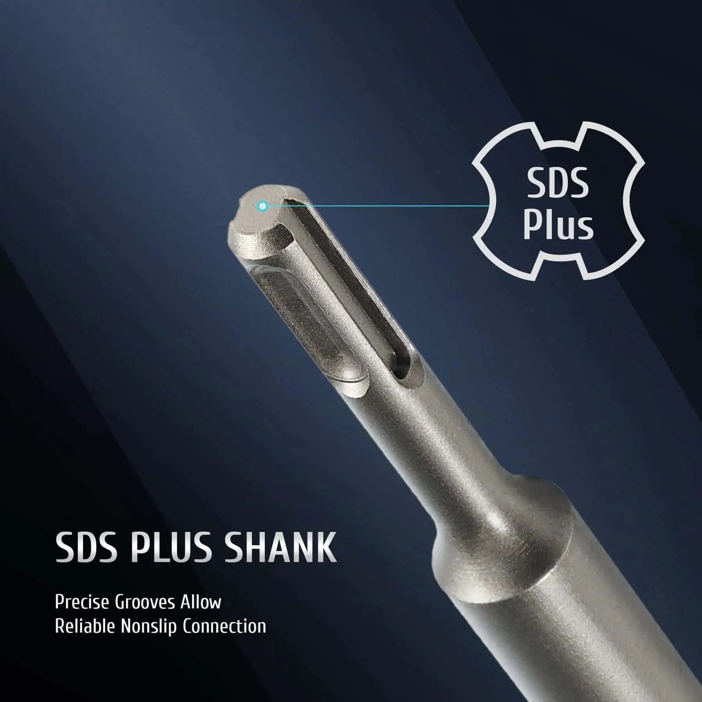Close-up of SDS Plus shank for 4 In 1 Hole Saw Kit With Pilot Drill And 30mm 50mm 65mm Saws For SDS Plus Hammer Drills