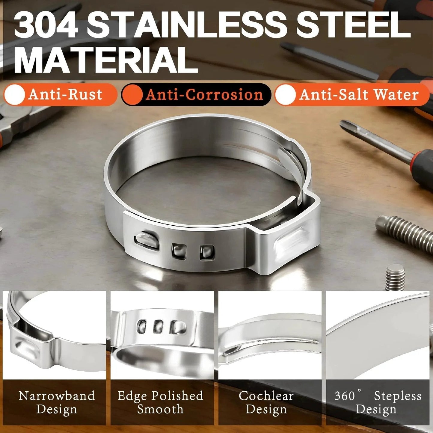 560Pcs Single Ear Hose Clamps Assortment Kit 304 Stainless Steel 22 Size 5.3-36.1Mm Cinch Crimp Hose Clamp Stepless Pinch Clamp With Tools For Plumbing Garden Automotive Water Pipe Radiator Pipe