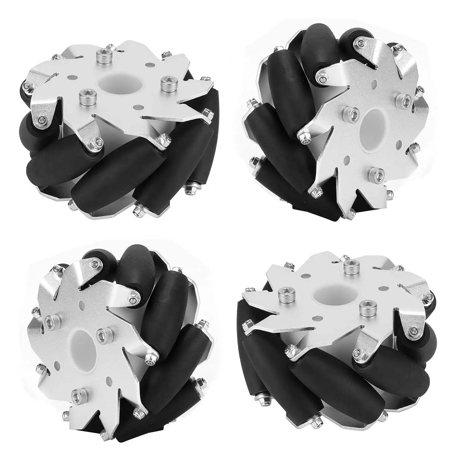 4 Pack 100mm Steel Mecanum Wheels For RC Robot Cars, Omni Directional Drive System With 9 Rubber Rollers, Aluminum Alloy Chassis
