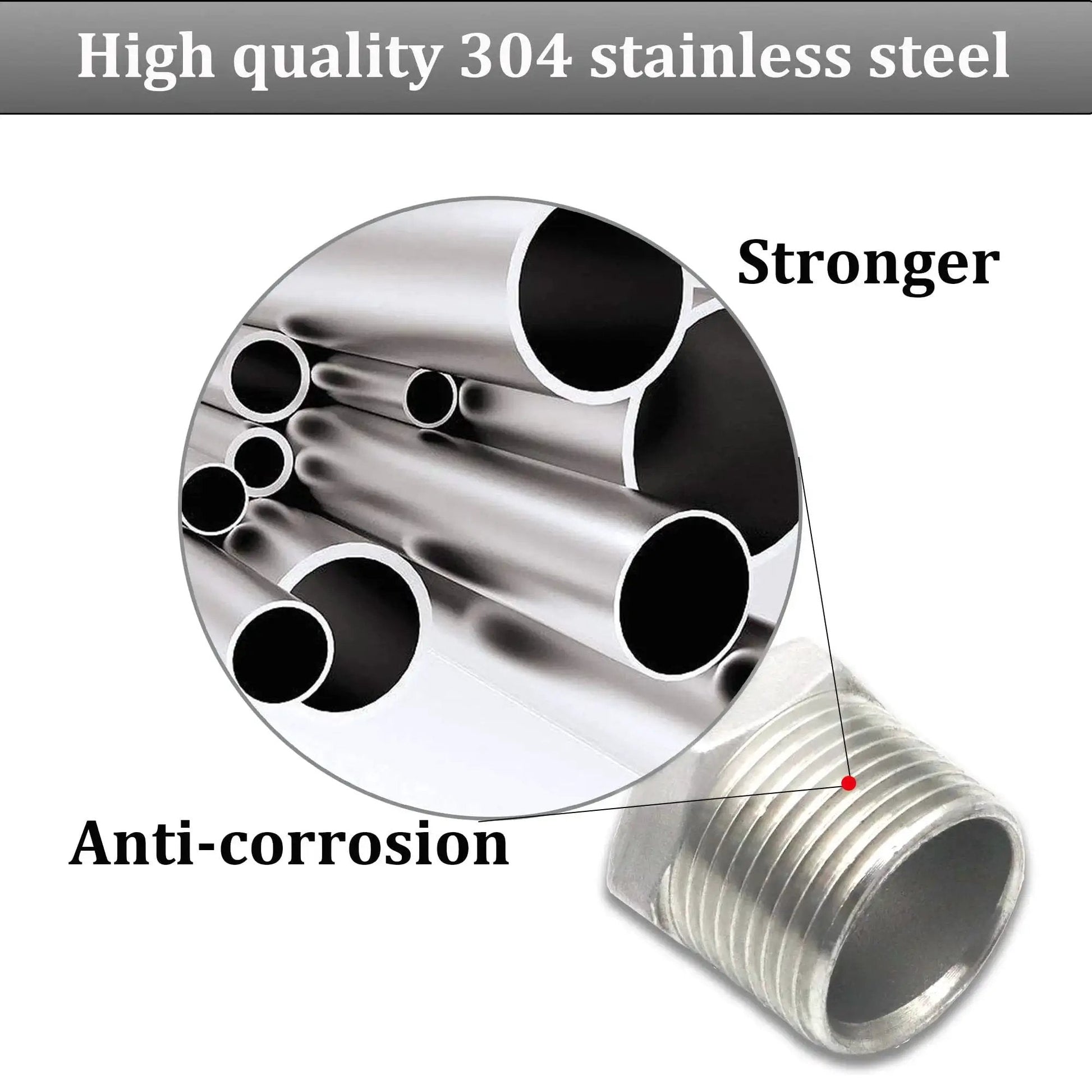 Heavy Duty 2 Pack Stainless Steel Hex Bushing Reducer 1/2 Inch MNPT To 1/4 Inch FNPT Pipe Fittings, 304 Stainless Steel, corrosion resistant close-up
