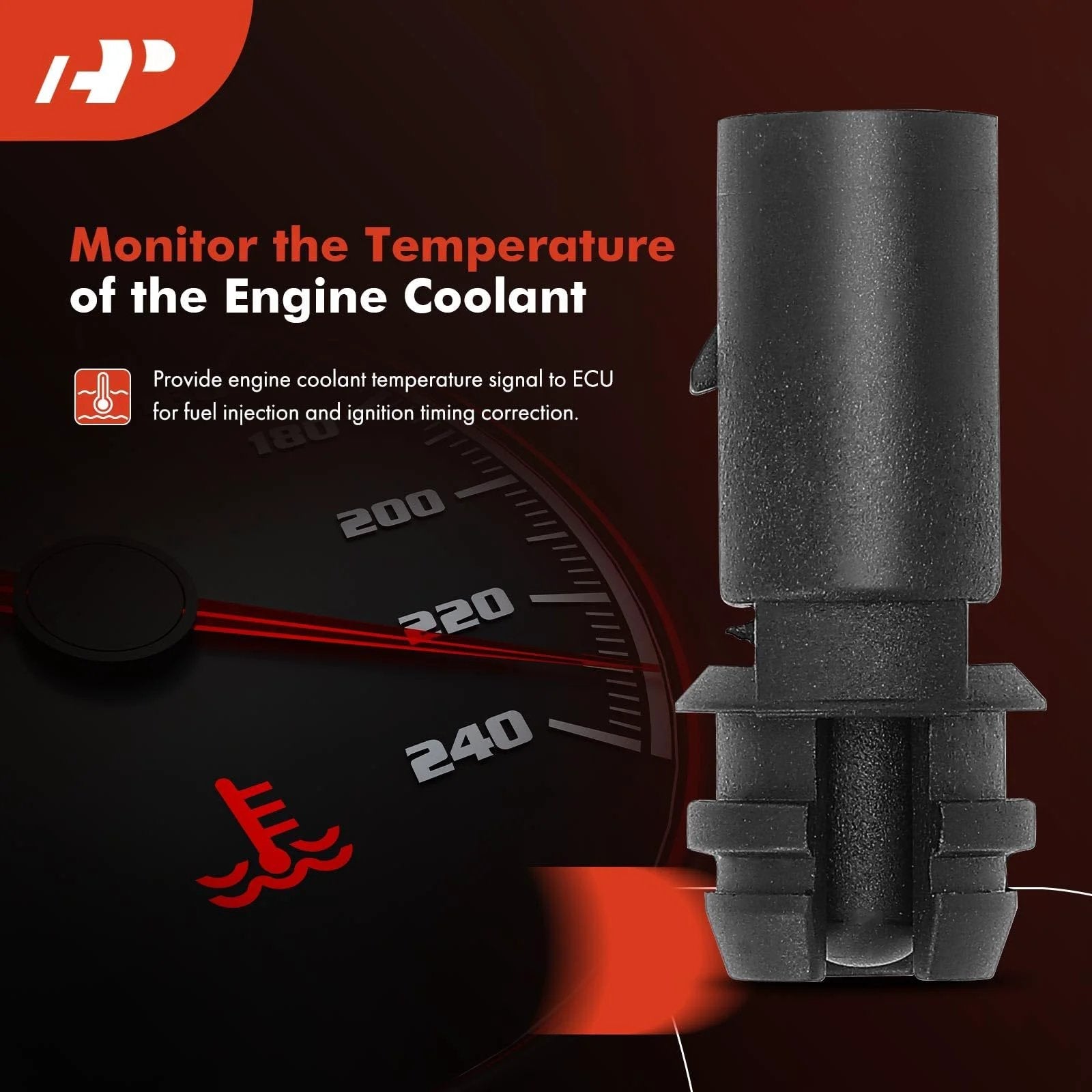 Air Temperature Sensor 2 Pins For Volkswagen And Audi Cars Fits Jetta Passat Golf Tiguan CC Eos GTI A4 A5 A6 Q5 Q7 And More With Easy Plug N Play Replacement displayed next to engine temperature gauge