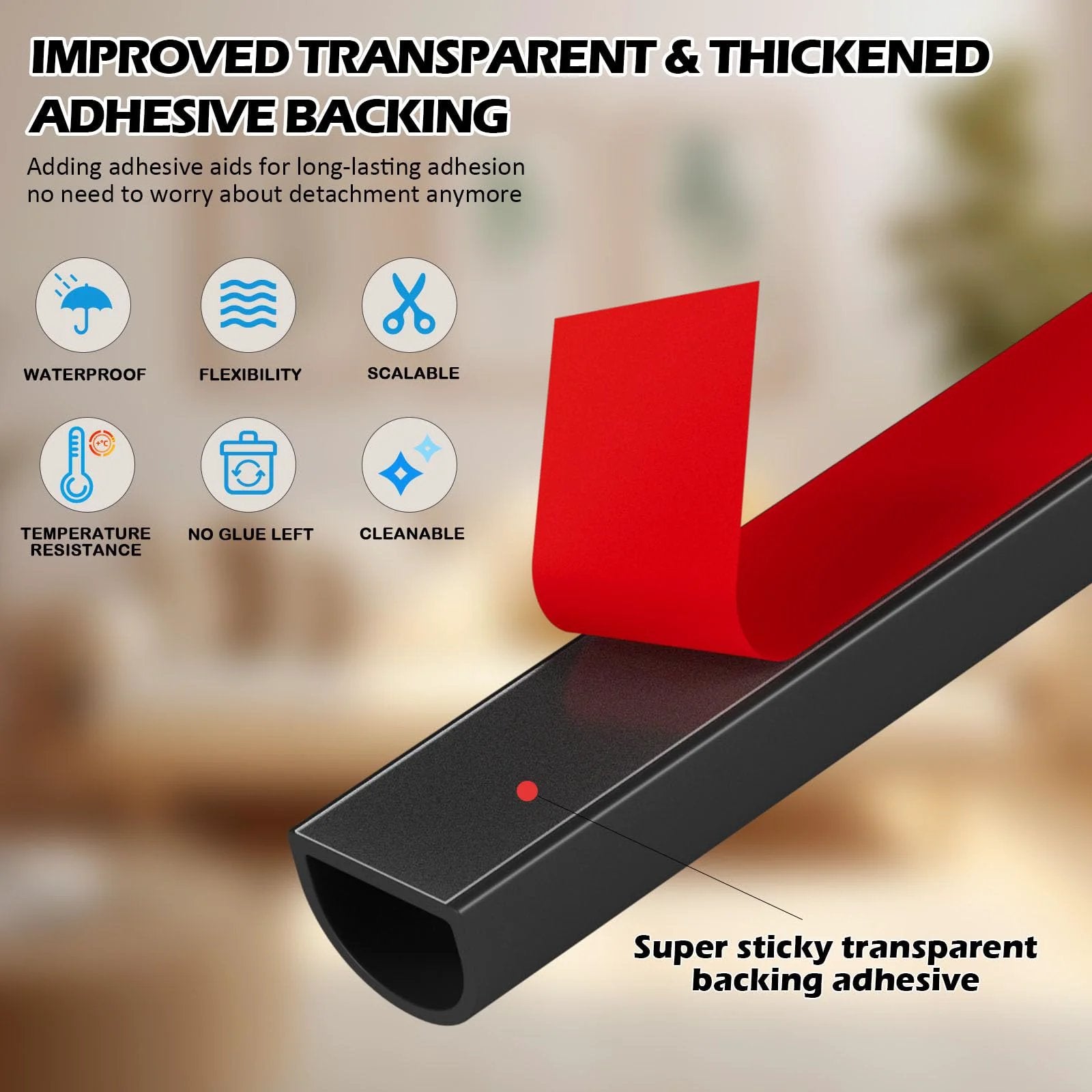 Close-up view of 20Ft Self Adhesive Weather Stripping Door Seal Kit with silicone D shaped strip, showcasing adhesive backing.