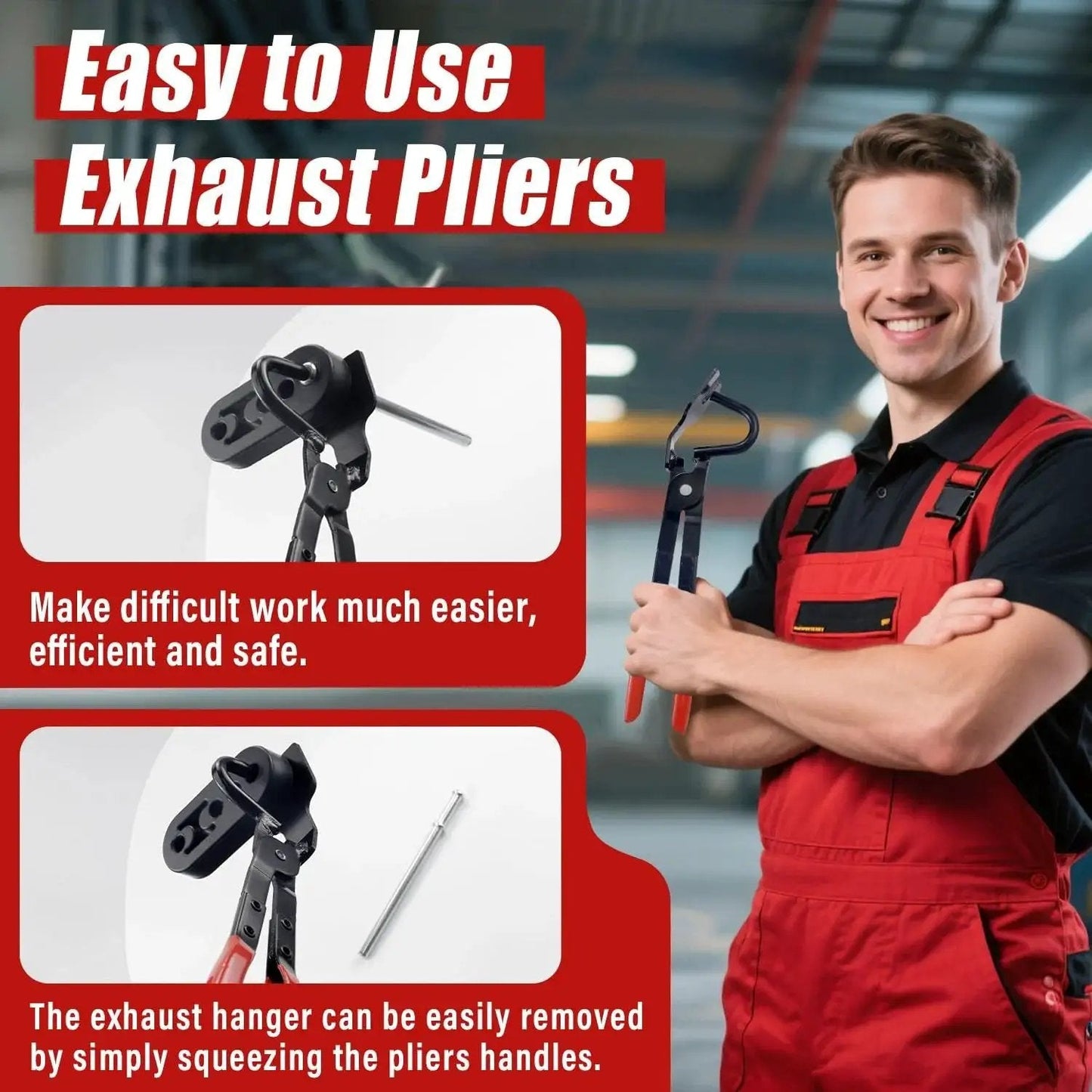 Exhaust Hanger Removal Pliers 25 Degree Offset For Cars And Trucks Non Slip Grip displayed by technician in workshop