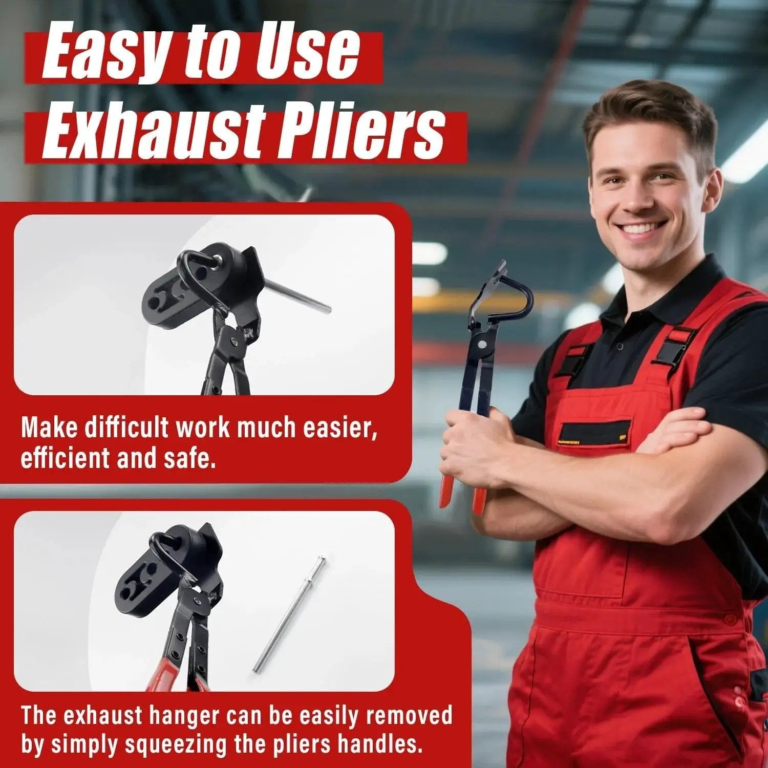 Exhaust Hanger Removal Pliers 25 Degree Offset For Cars And Trucks Non Slip Grip displayed by technician in workshop
