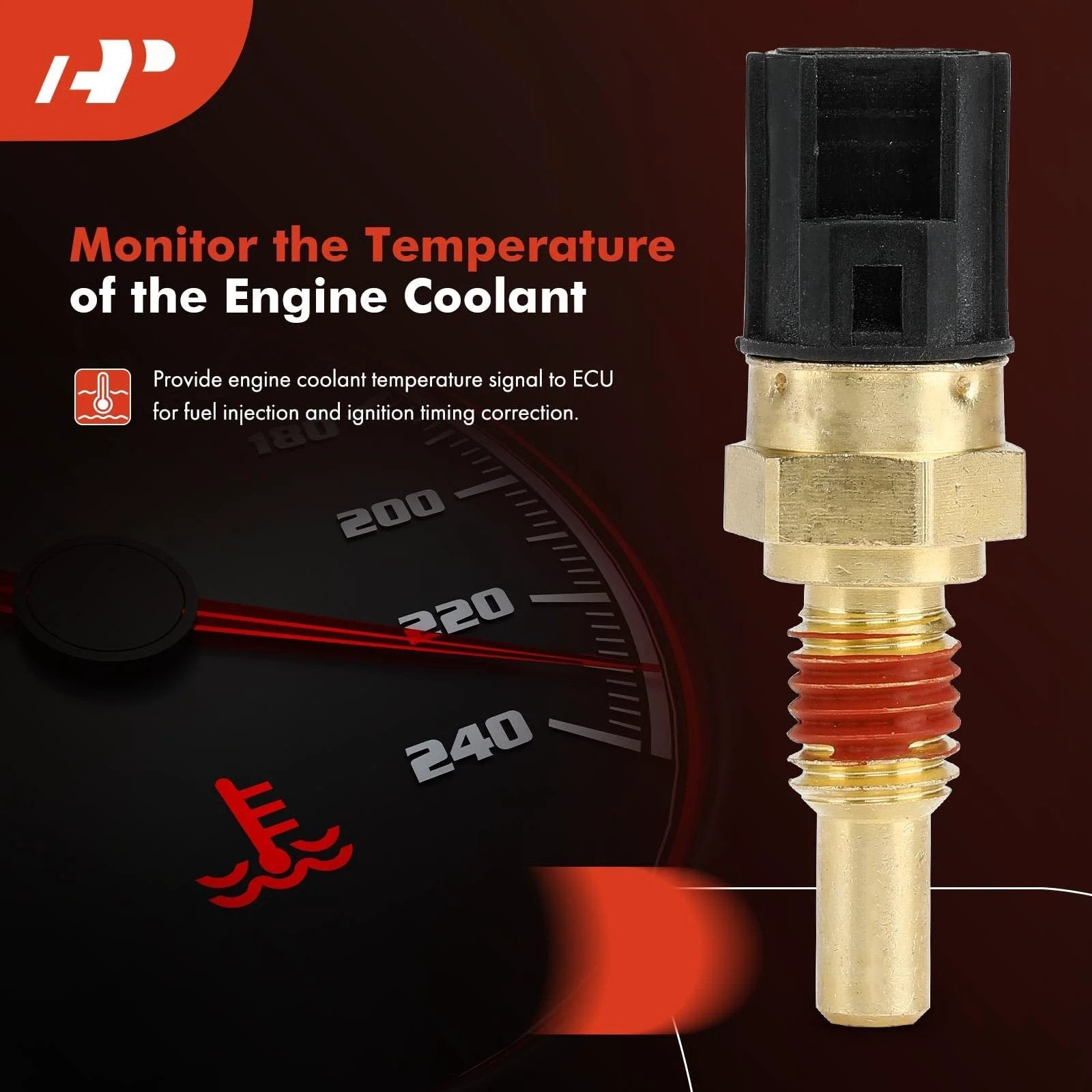 Engine Coolant Temperature Sensor 2 Pins For Ford F150 F250 Explorer shown with connector and gauge graphics