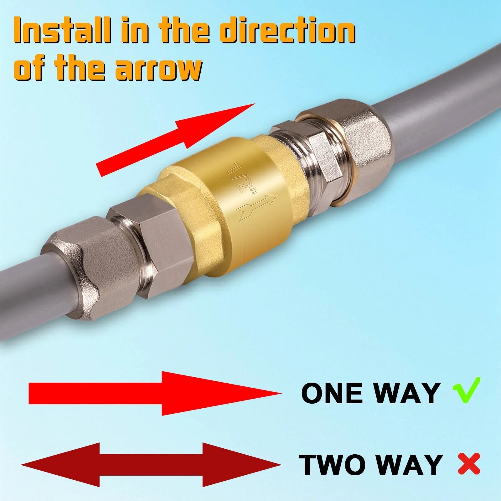 Solid Brass Spring Check Valve One And One Half Inch NPT Female Thread Non Return One Way Inline Water Valve installation