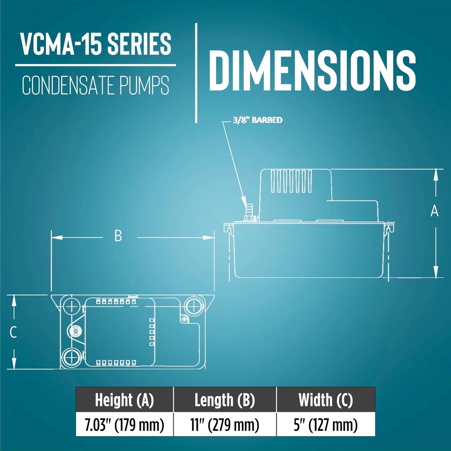 Dimensions of Automatic Condensate Removal Pump for HVAC Refrigeration and Dehumidifiers 115 Volt One Fiftieth HP 65 GPH