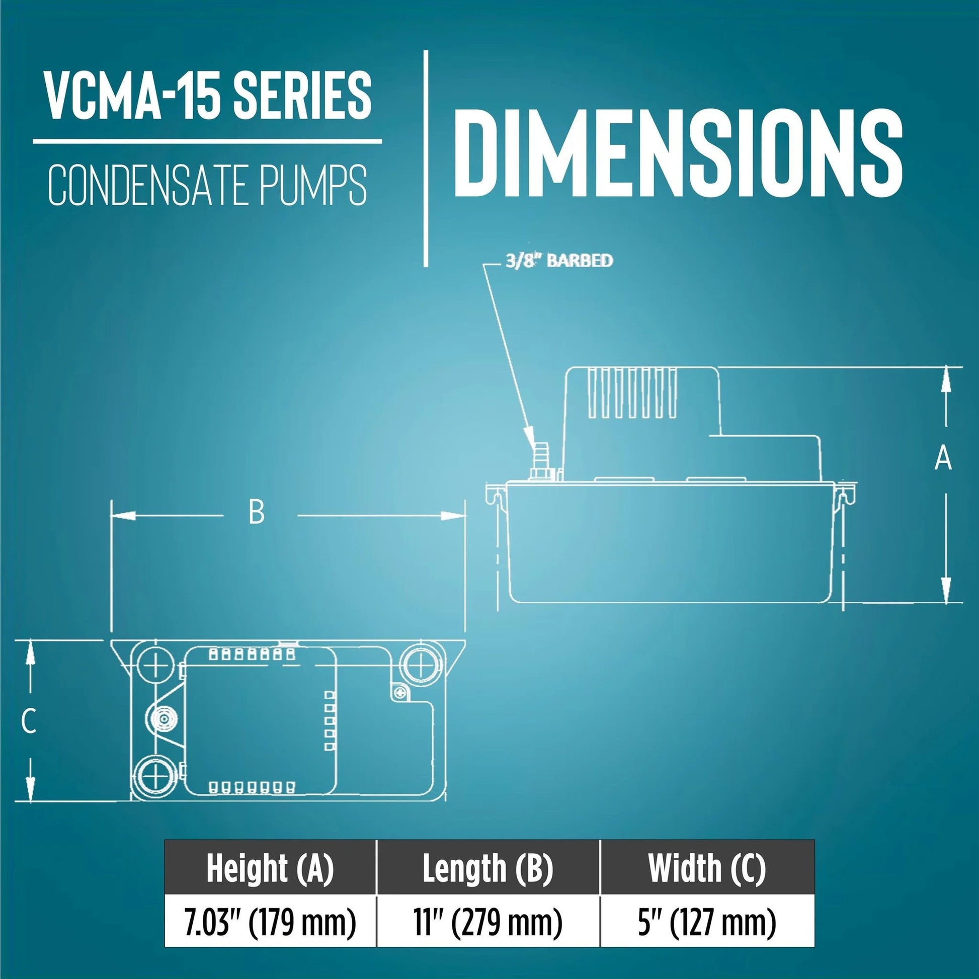 Dimensions of Automatic Condensate Removal Pump for HVAC Refrigeration and Dehumidifiers 115 Volt One Fiftieth HP 65 GPH
