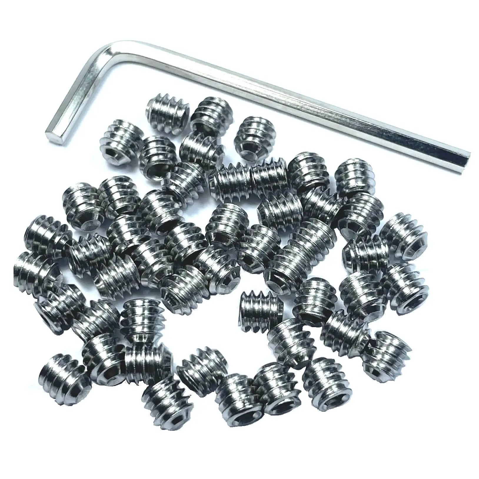 60 Piece 1/4-28 Stainless Steel Hex Socket Set Screws With 1/8 Inch Allen Wrench 304 Grade Grub Screws For CNC Machines Tools And DIY