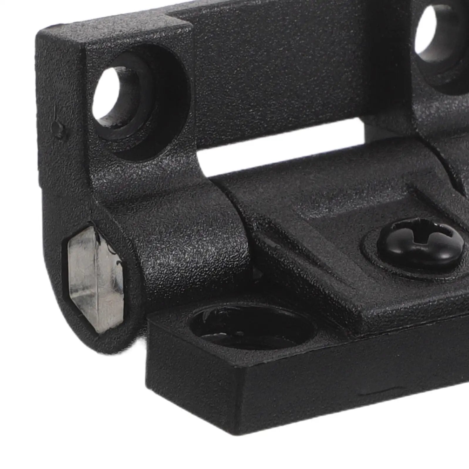 Close-up view of a plastic folding door hinge with torque ball bearing for closet and cabinets, showing adjustable friction damping.