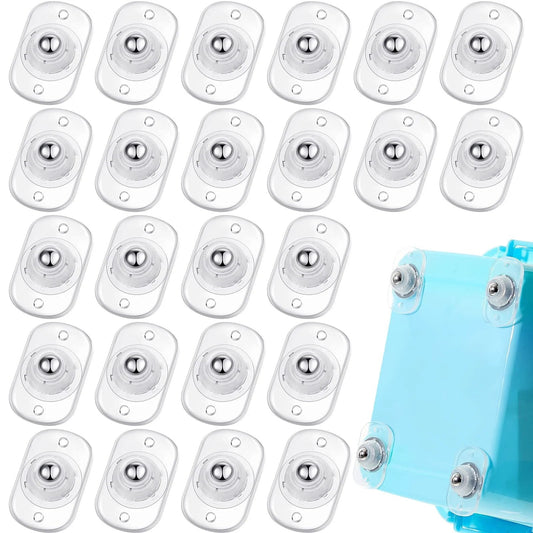 24 Pieces Self Adhesive Caster Wheels For Appliances And Cabinets With 360 Degree Swivel Universal Wheel Silent No Fuss Glide To Move Heavy Boxes Without Scratching Floors Clear With Steel Ball For Quiet Roll And Easy Floor Friendly Mobility