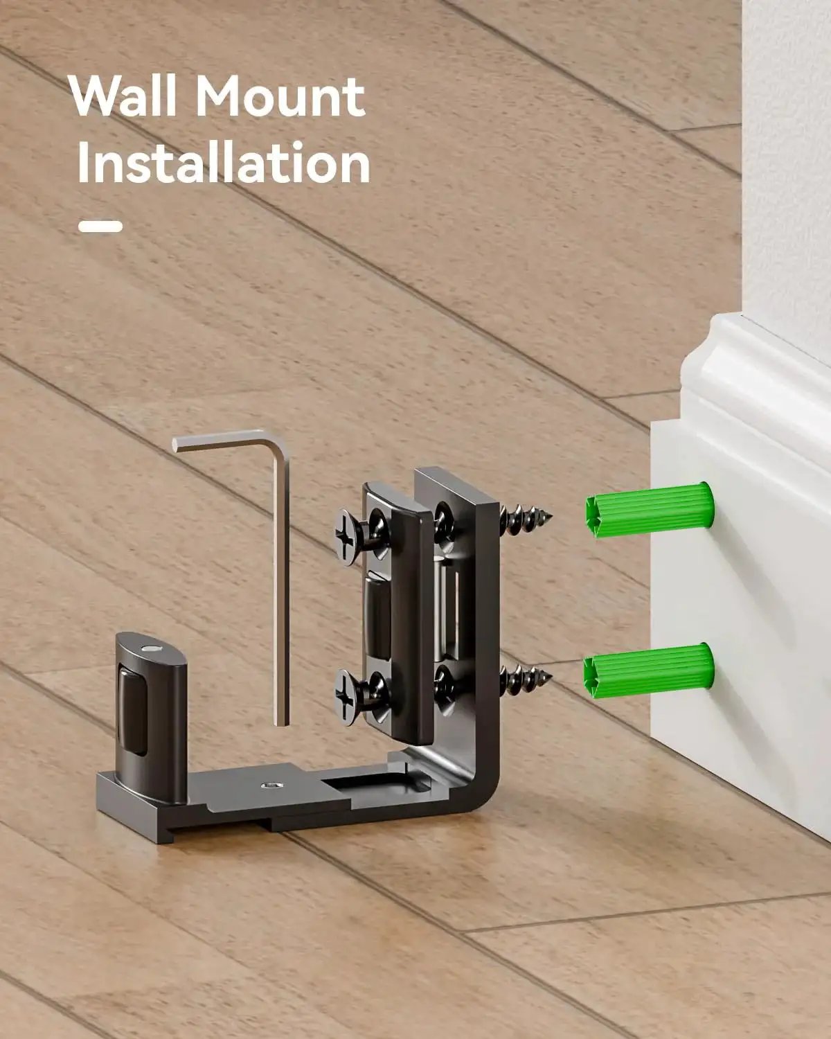 Sliding Barn Door Bottom Floor Guide With Adjustable U Shape Flush Design, Aluminum Alloy Construction With Smooth Nylon Rollers, Wall Mounted