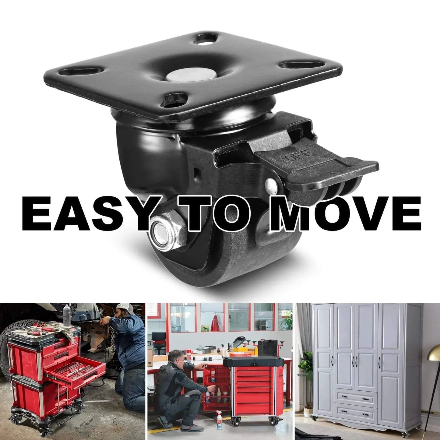 2-Inch Plate Swivel Caster Wheels Set Of 4 Heavy Duty Load Capacity 2200 Lbs With Brake Center Of Gravity Nylon Wheels