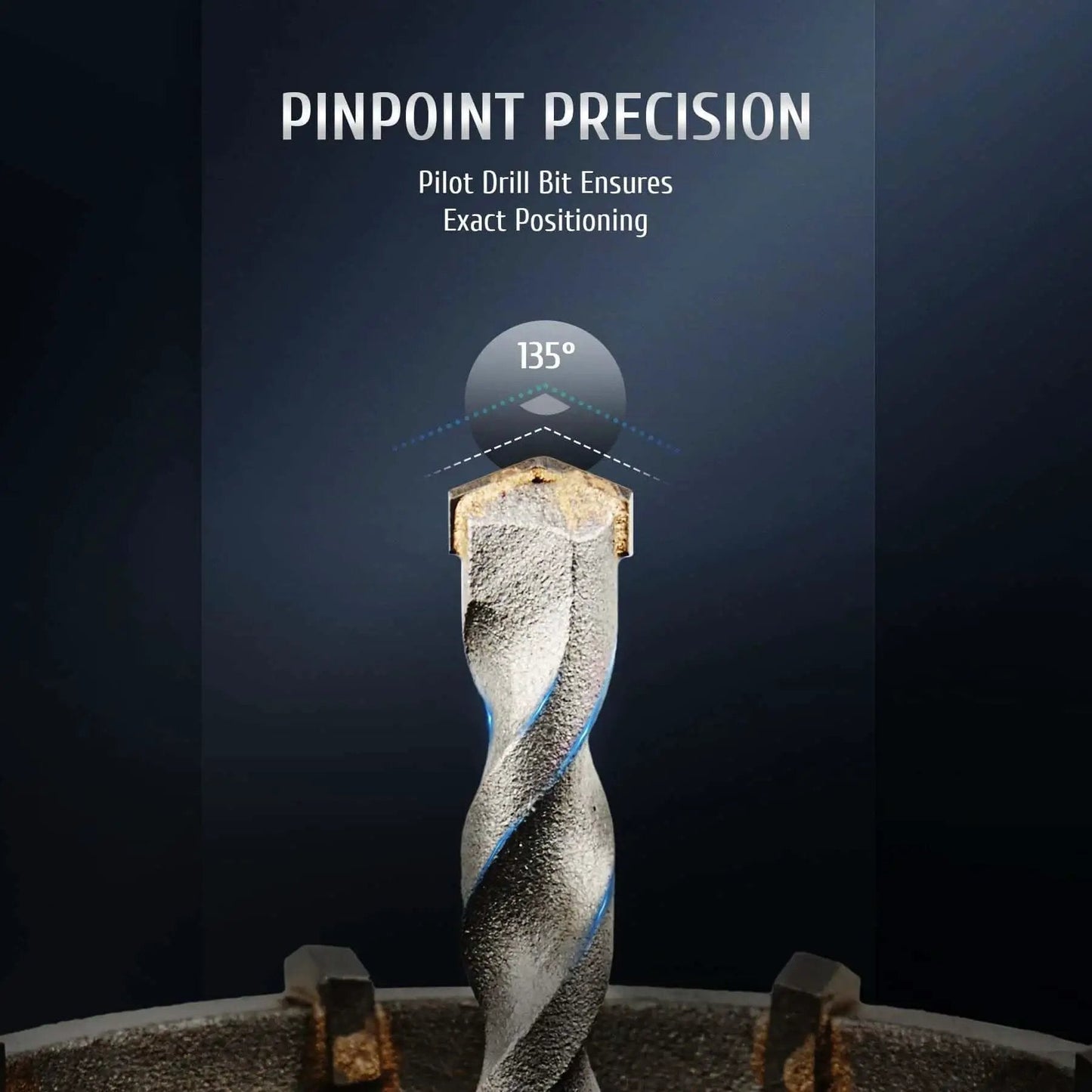 Close-up of a pilot drill bit from the 4 In 1 Hole Saw Kit With Pilot Drill And 30mm 50mm 65mm Saws For SDS Plus Hammer Drills Circle Hole Cutter Set.