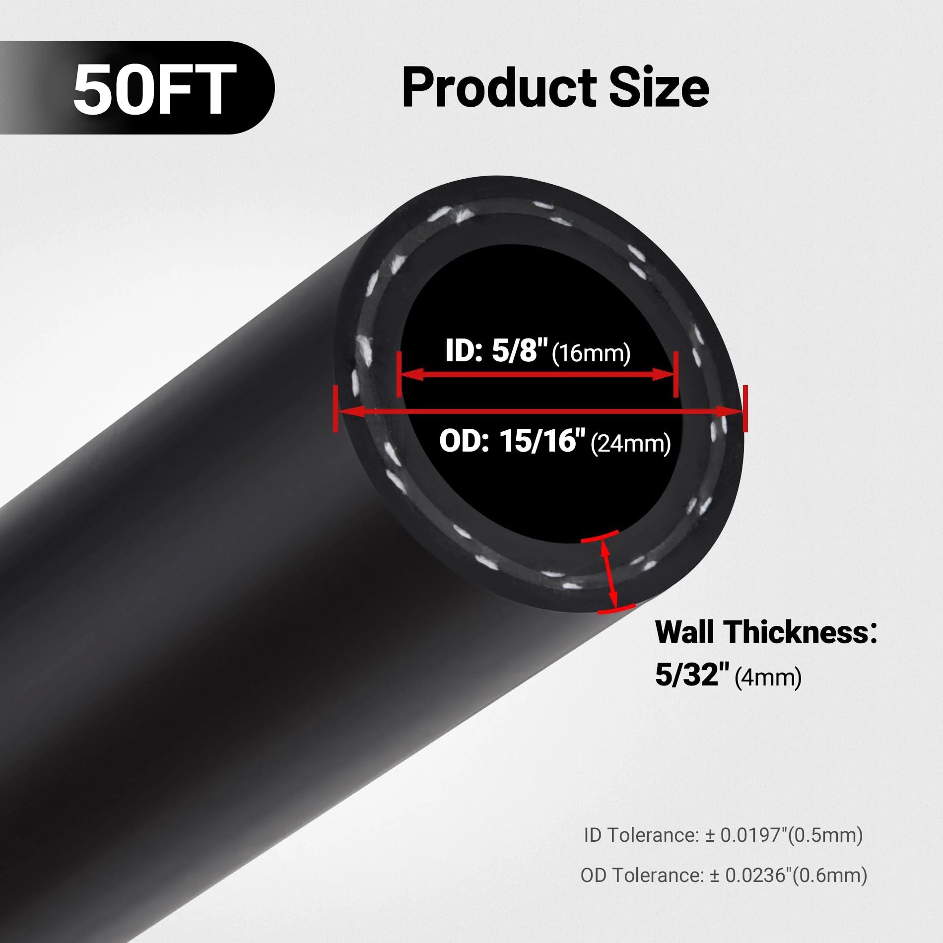 Five Eighth Inch Heater Hose For Cooling System, 50 Ft EPDM Radiator Coolant Hose, SAE 20R3 Standard, 100 PSI Working Pressure