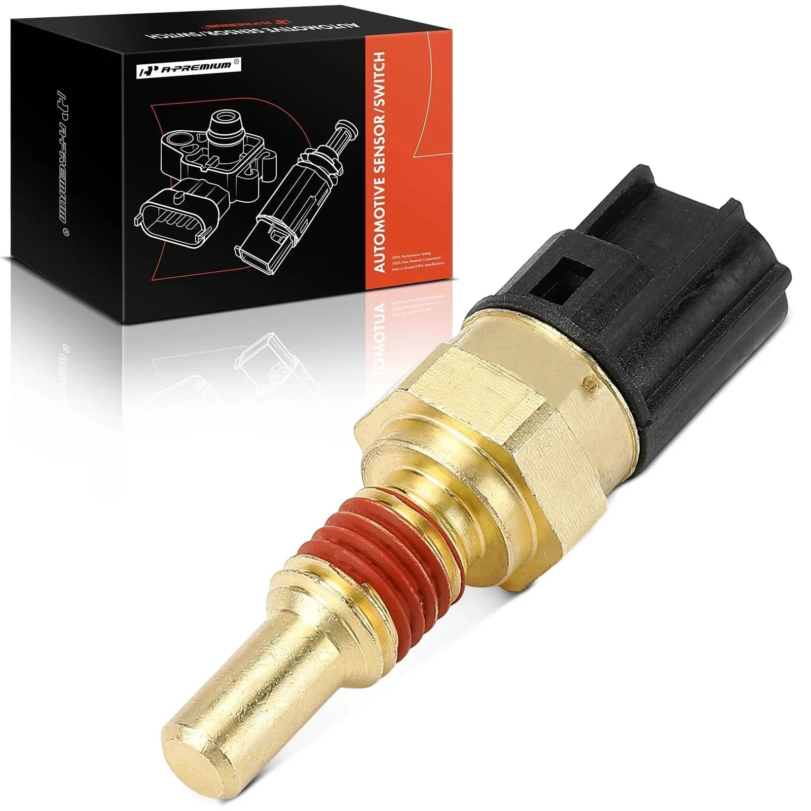 Engine Coolant Temperature Sensor 2 Pins For Ford F150 F250 Explorer Mustang Expedition E150 E250 Lincoln Navigator Aviator Mercury Grand Marquis Marauder Replacement Part A Premium showing packaging and sensor details.