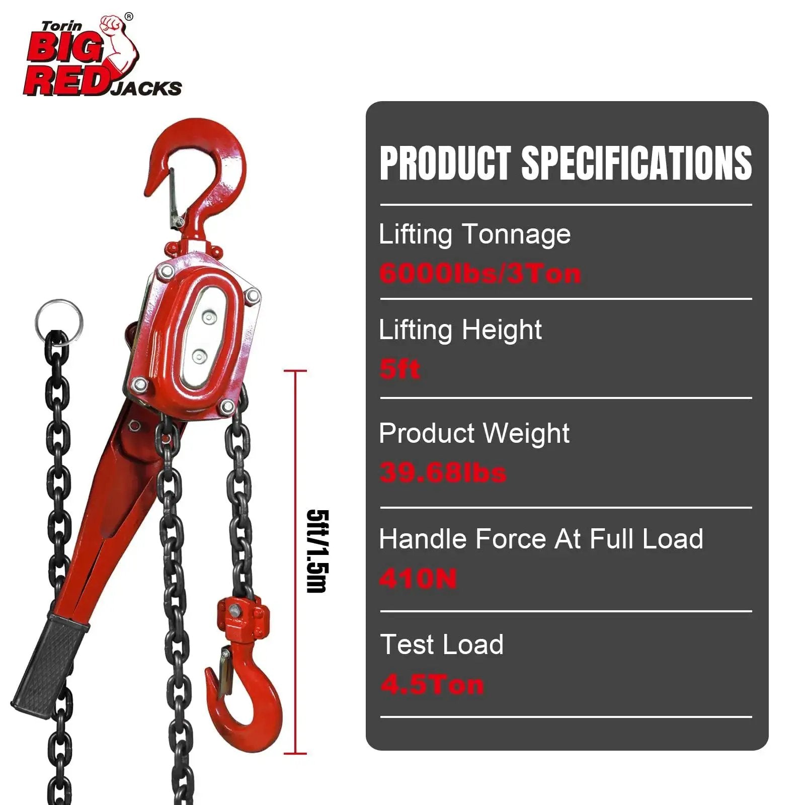 Manual Lever Chain Hoist 3 Ton Capacity G80 Grade Steel And Double Pawl Brake with specifications chart view