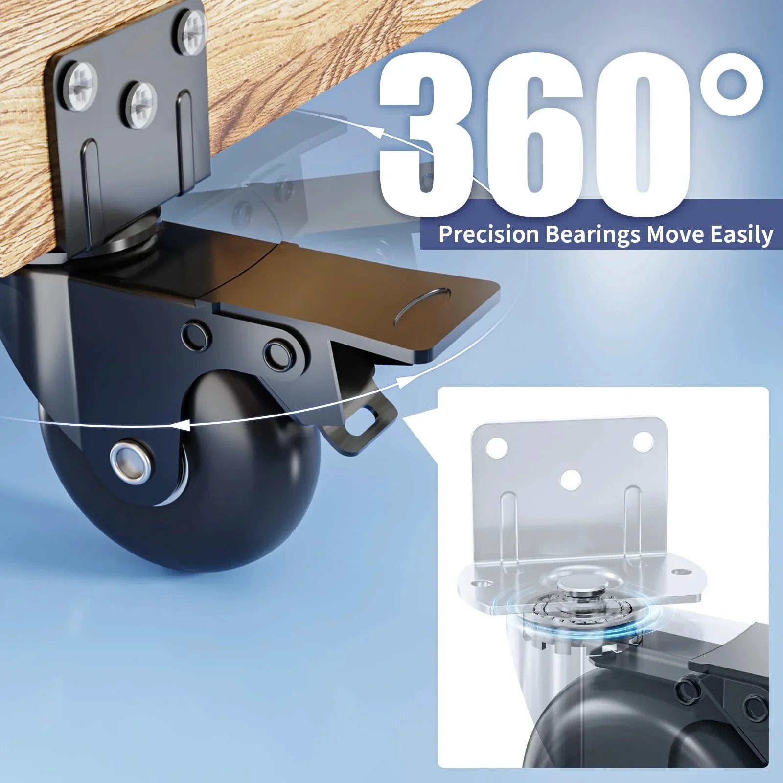 Side Mount Plate Caster Wheels Set Of 4 With Brakes, Heavy Duty 800 Lbs Capacity, 360 Degree Swivel, locking for easy mobility