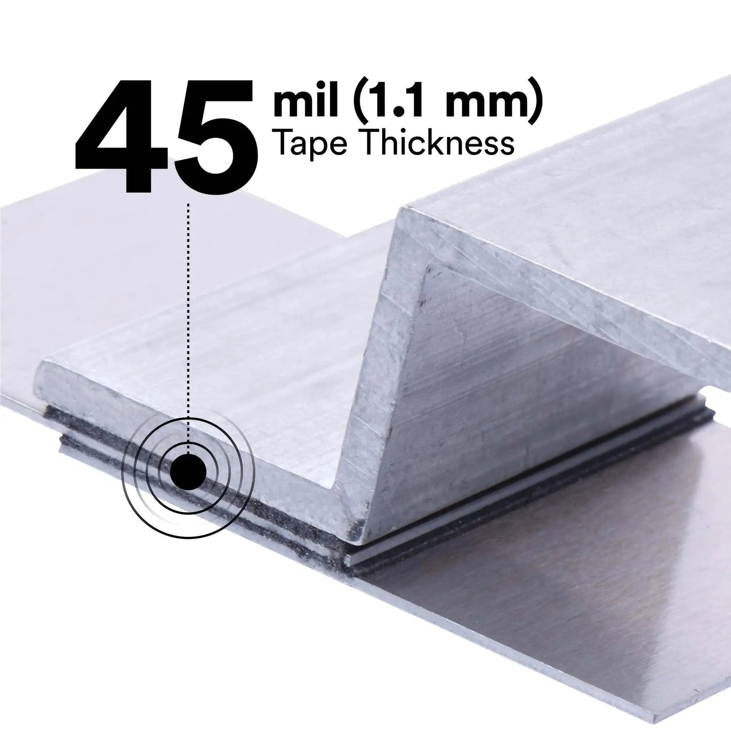 Close-up of VHB Heavy Duty Mounting Tape 5952 showing 1.1 mm thickness between metal surfaces for strong clean mounts.