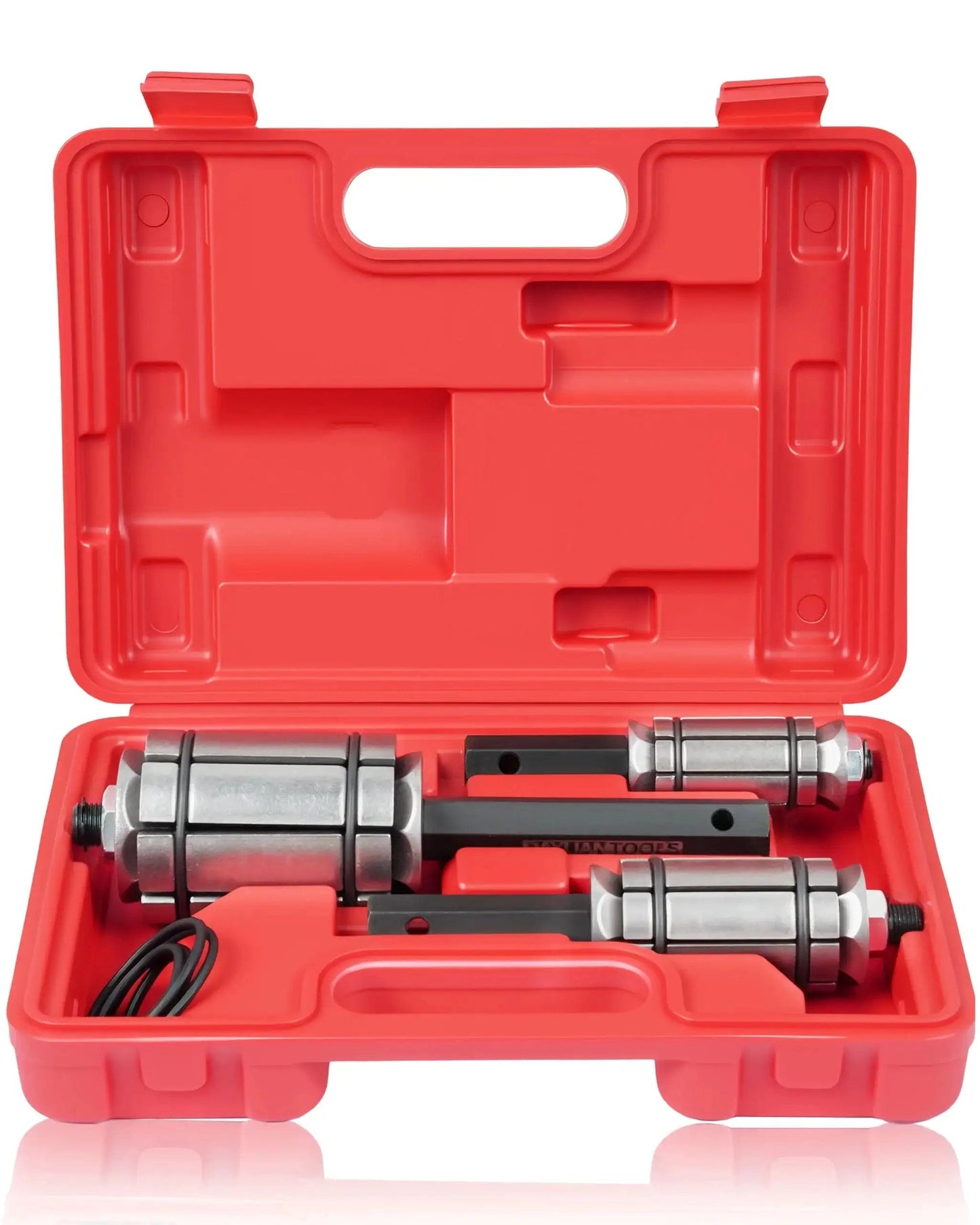 Exhaust Pipe Expander Tool Set 3 Pcs 1-1/8 To 3-1/2 Universal Tail Pipe Spreader in red plastic case